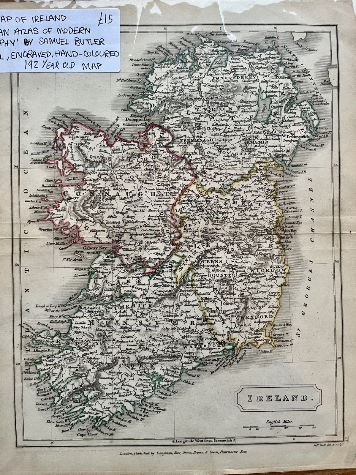 Antique 1831 Map of Ireland from An Atlas of Modern Geography by Samuel Butler