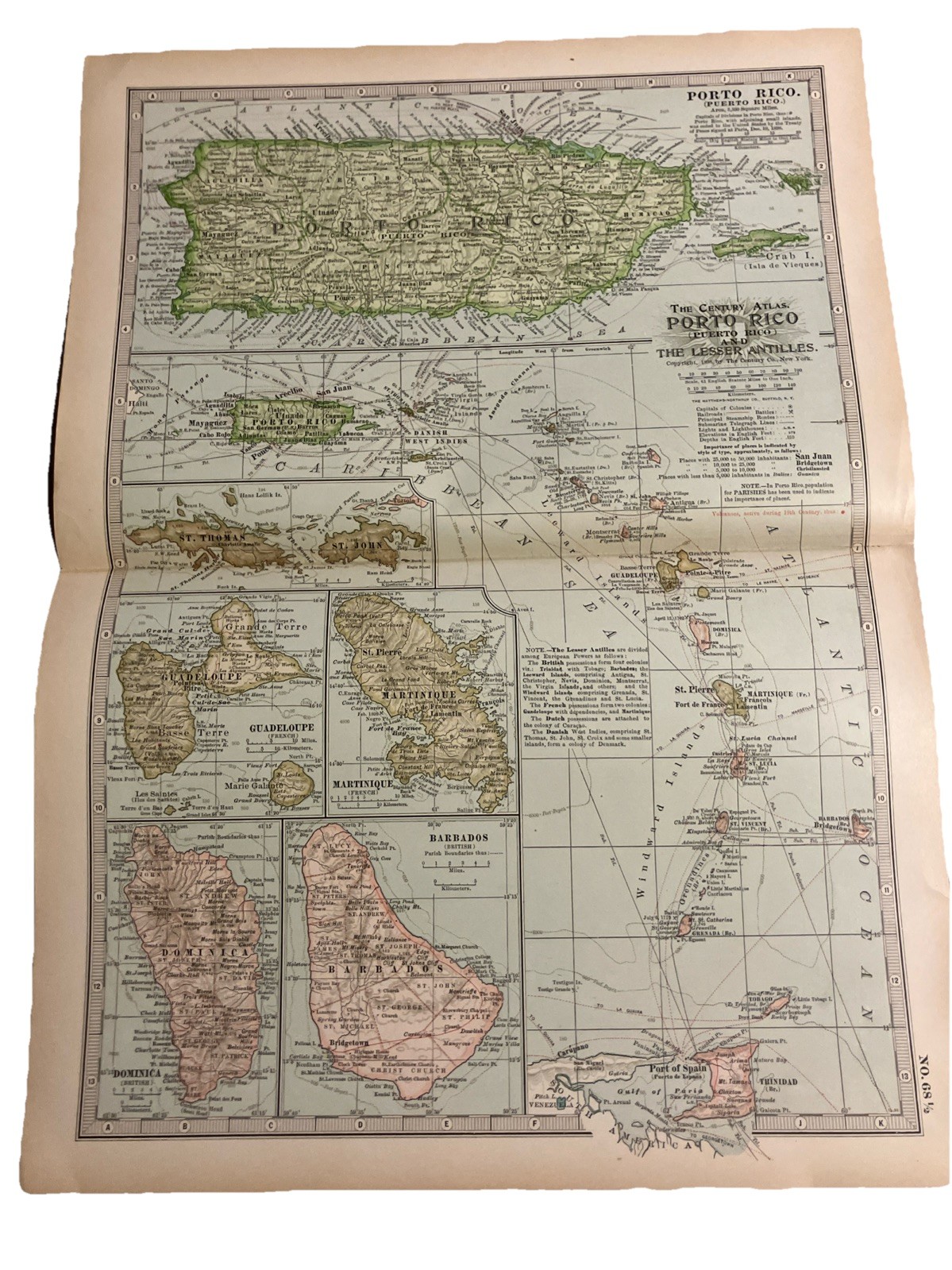 Puerto Rico Lesser Antilles- Orig Vintage 1897 Map The Century Company! (68) BD4