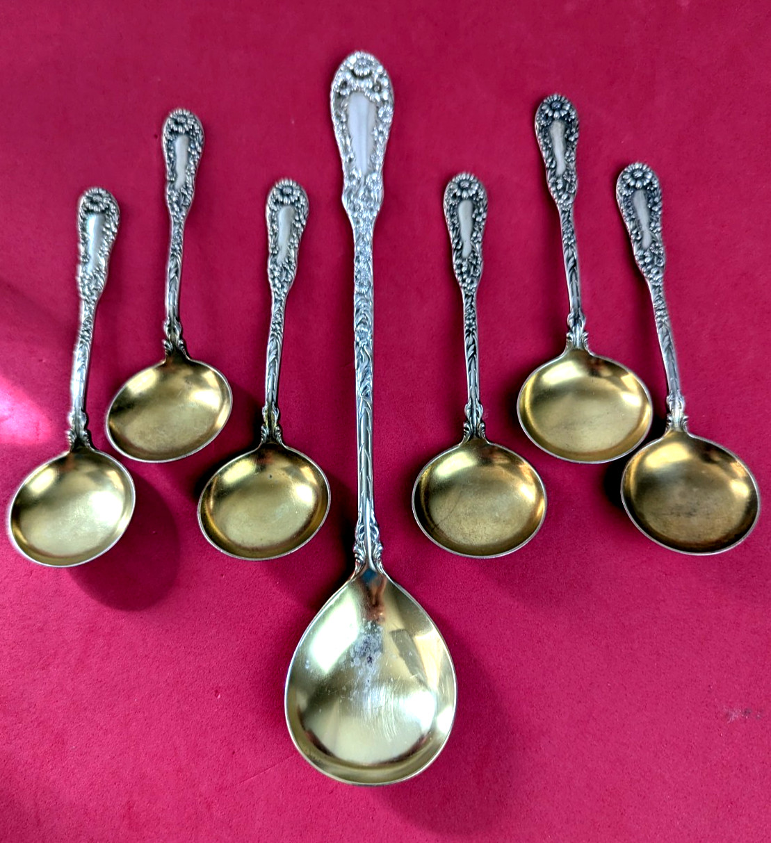 7 pc. Sterling Silver Dominick & Haff 1896 CHOCOLATE MUDDLER & 6 Spoons Set