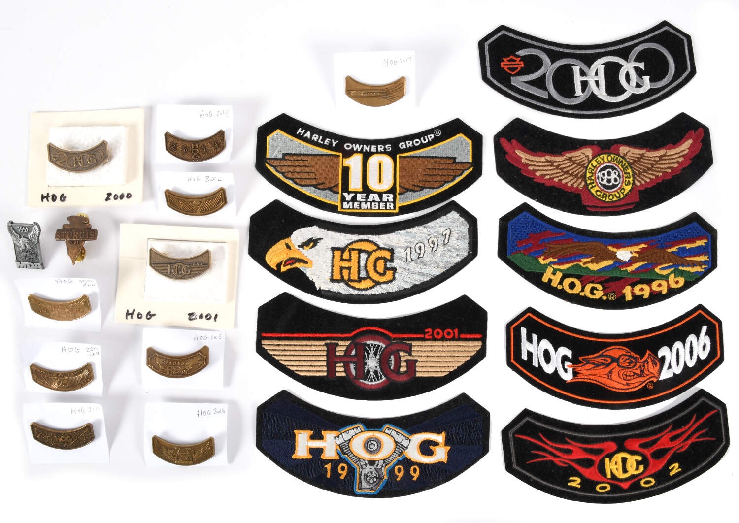 Assorted Harley Owners Hog Group Patches and Pins