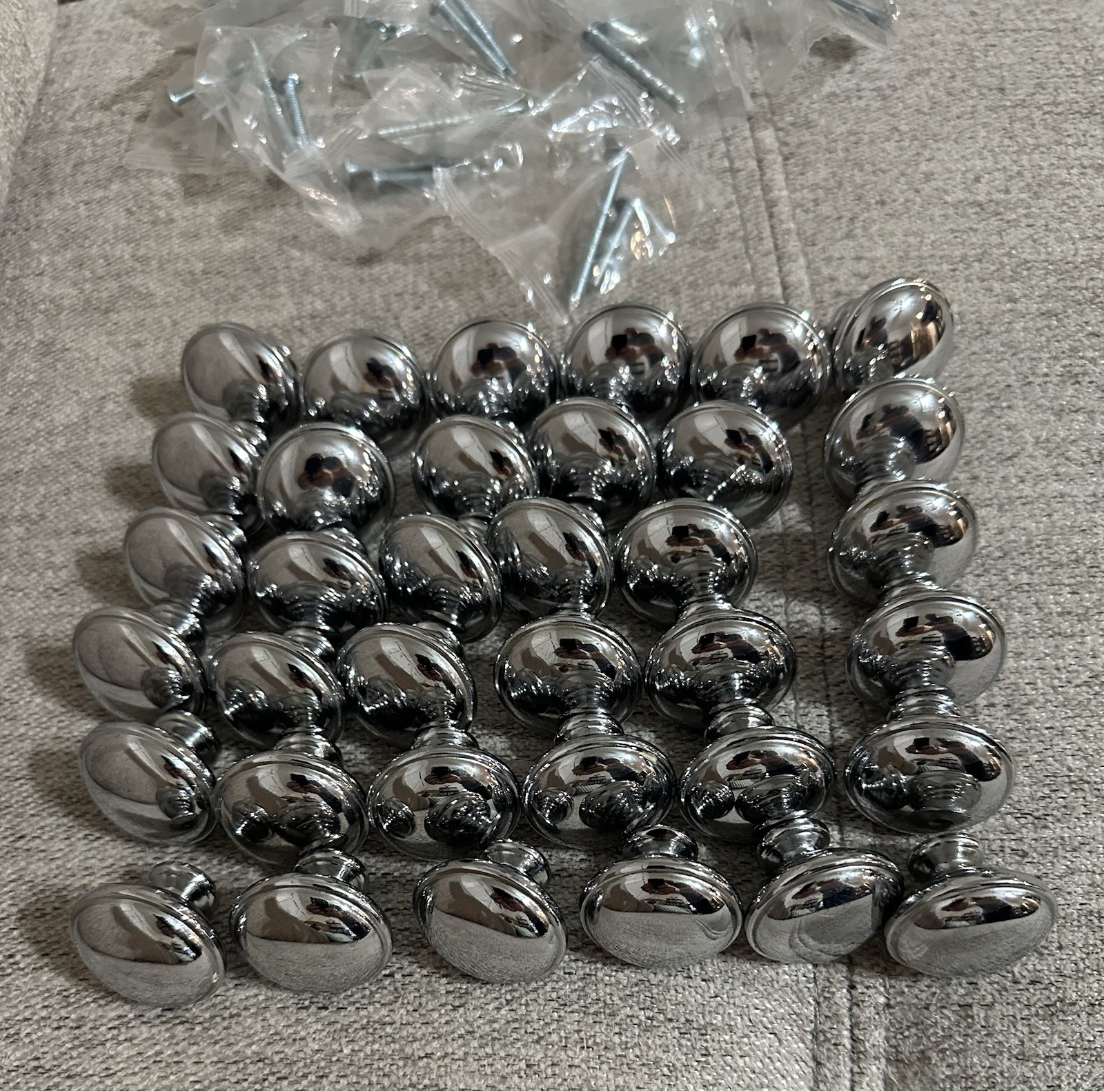 Set of 36 Chrome Cabinet Knobs with screw sets