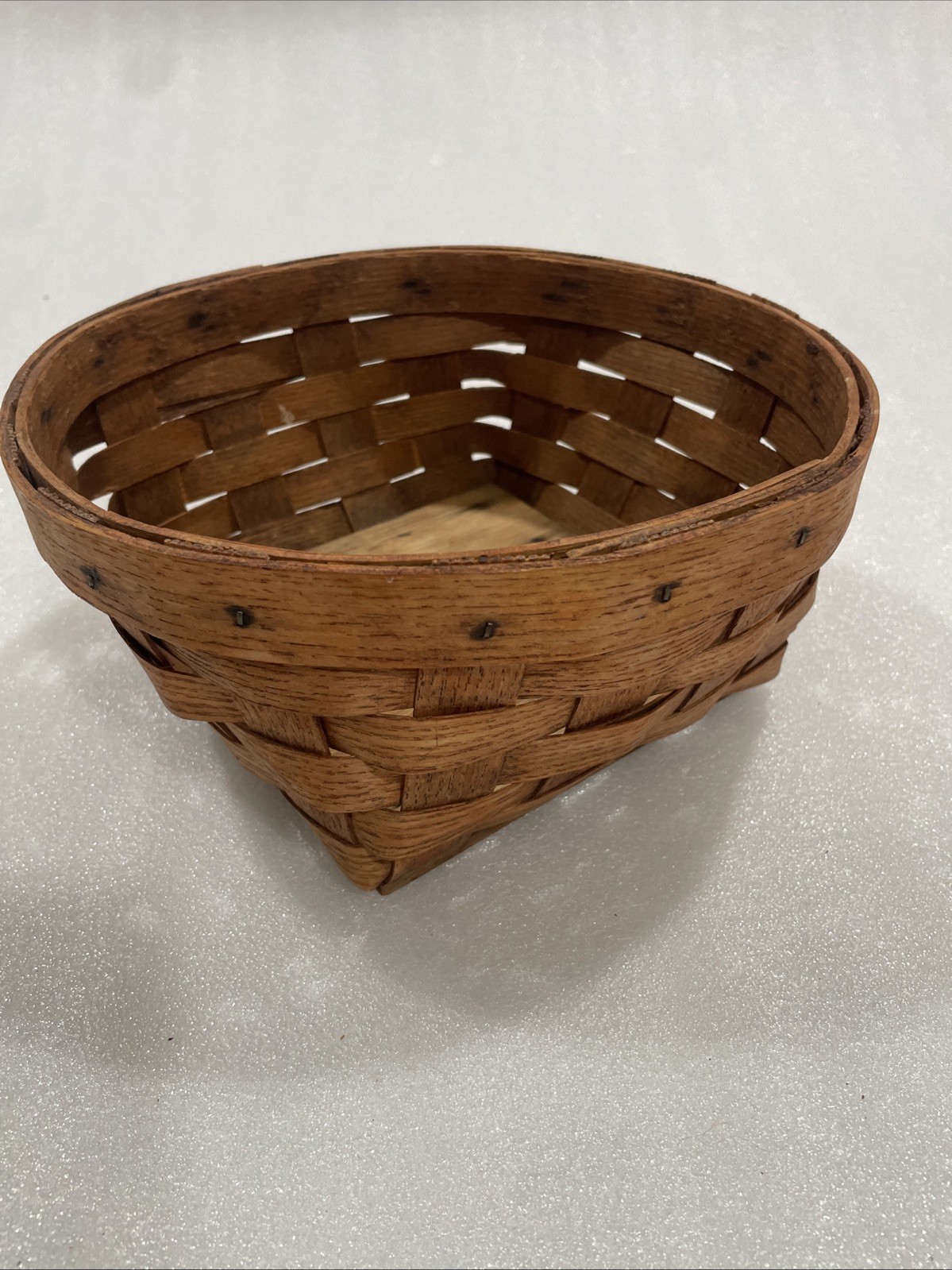 Original Vintage Splint Wood Round Basket Square Wood Bottom Handmade Unsigned