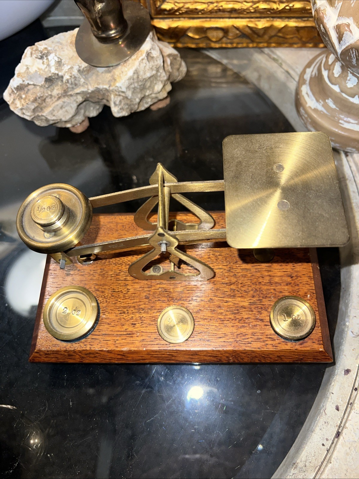 Vintage Brass Wood Postal Balance Scale Made England Warranted Accurate Complete