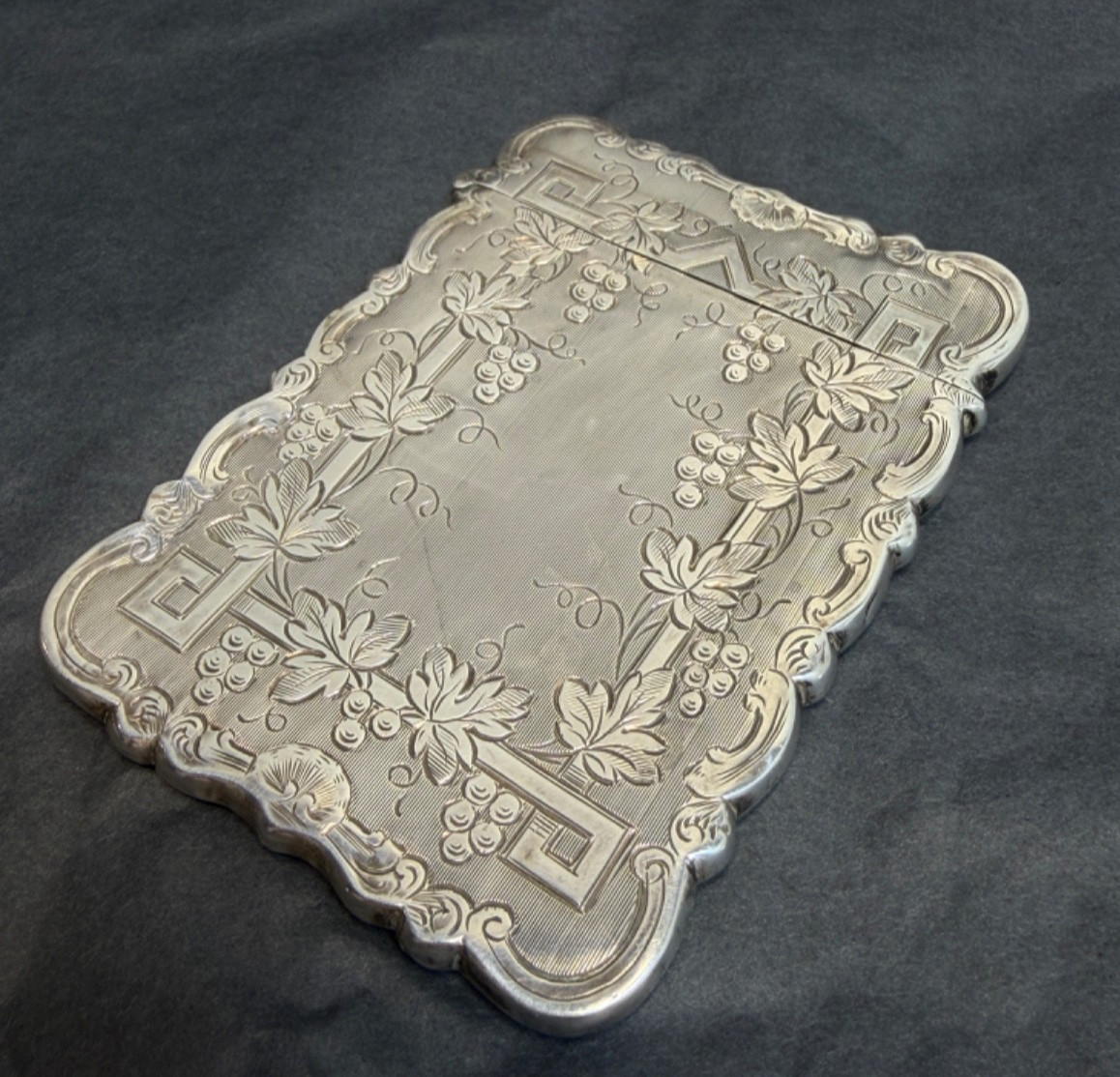 1869 Victorian Memento Mori Skull Pocket Business Card Case Box Engraving Vine