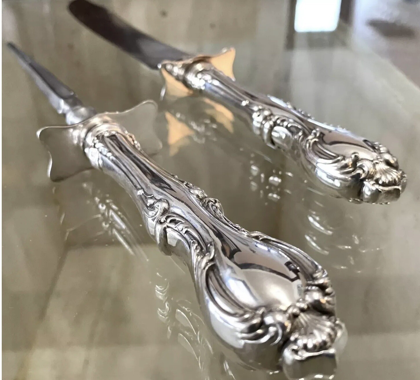 1835 Wallace Antique Silver Plate Victorian 1896 Joan 2-Pc Meat Carving Set