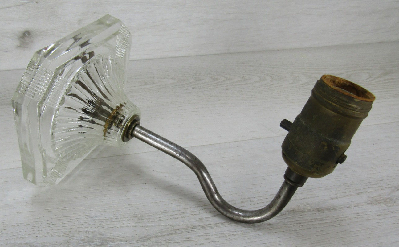 Wall Sconce Lamp Pressed Glass Base Gooseneck Arm Art Deco Vintage 4.5″ Square