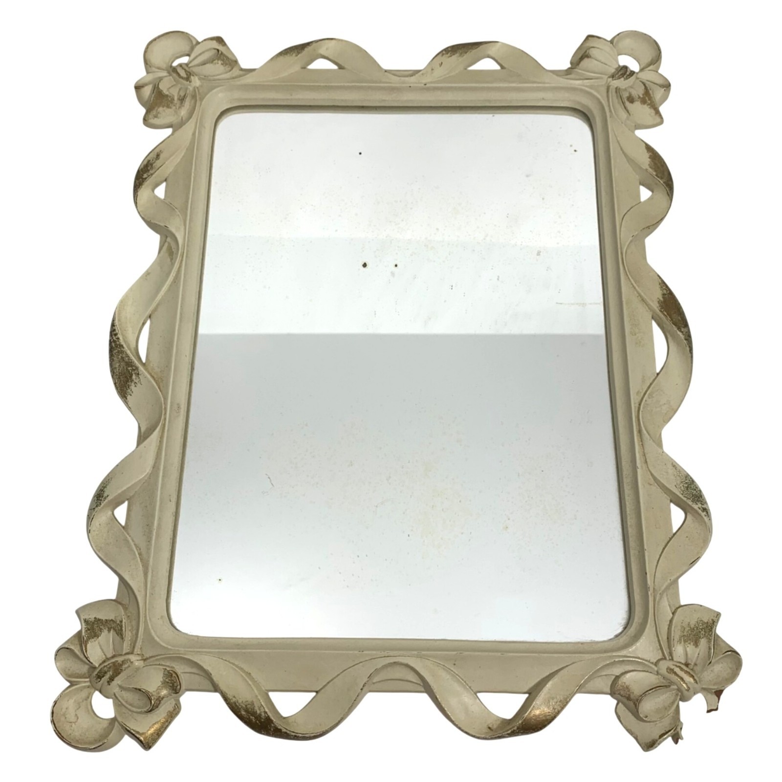 VTG Syroco MCM Hollywood Regency Gilded Wall Mirror Bow Corner Accents FLAWS