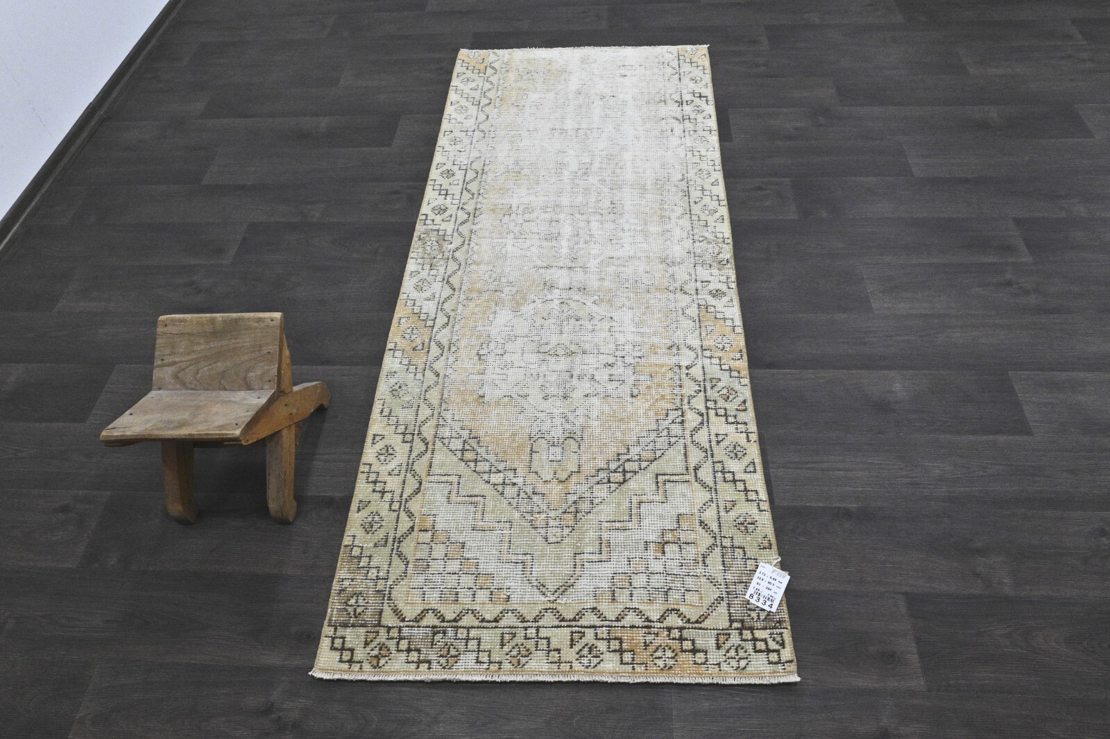 Vintage Turkish Runner Rug 3x7ft Wool Anatolian Handmade Hallway Oushak BEIGE