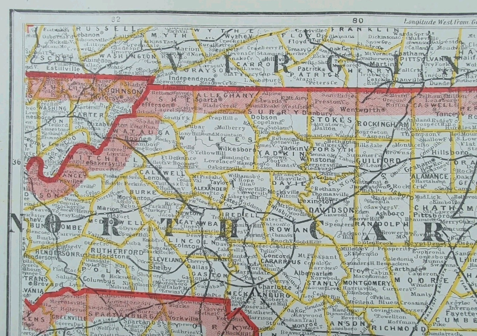 Vintage 1883 NORTH CAROLINA Map 13″x11″ Old Antique Original CHARLOTTE GASTONIA