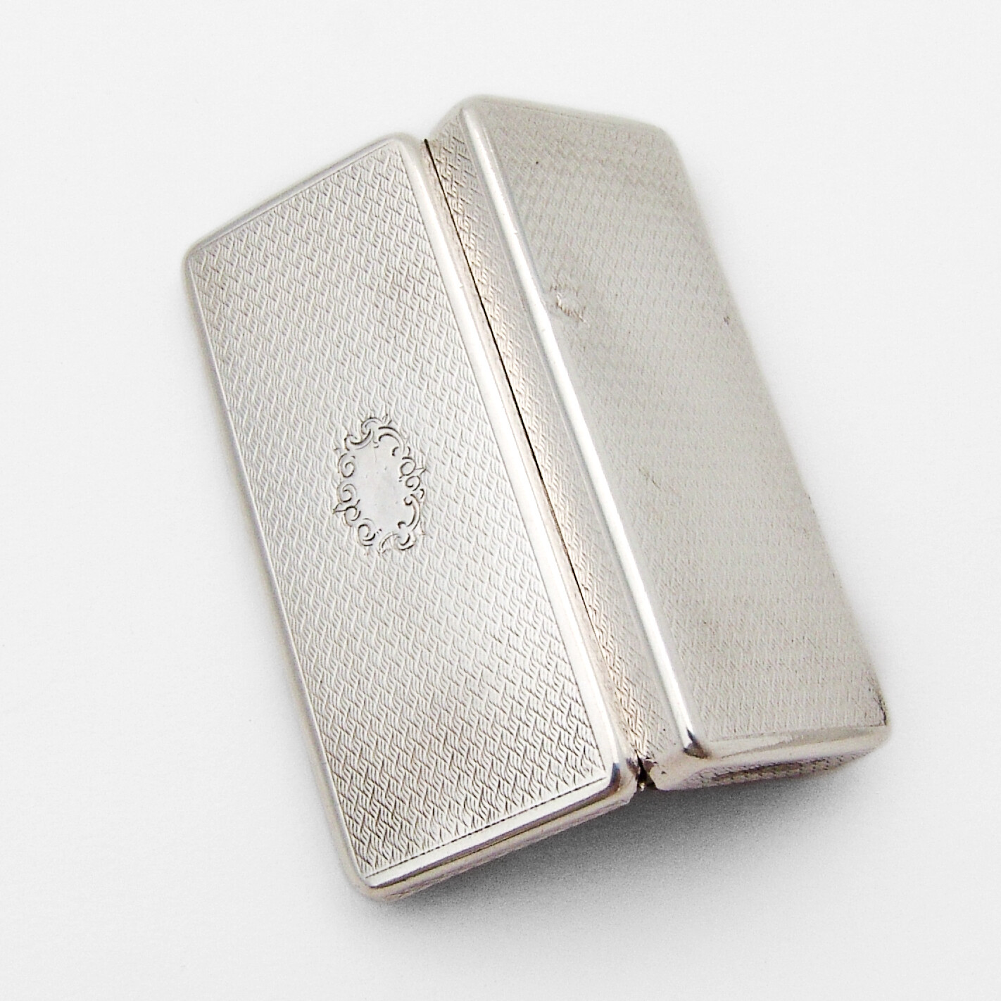 Engine Turned Rectangular Box French Sterling Silver Double Lidded