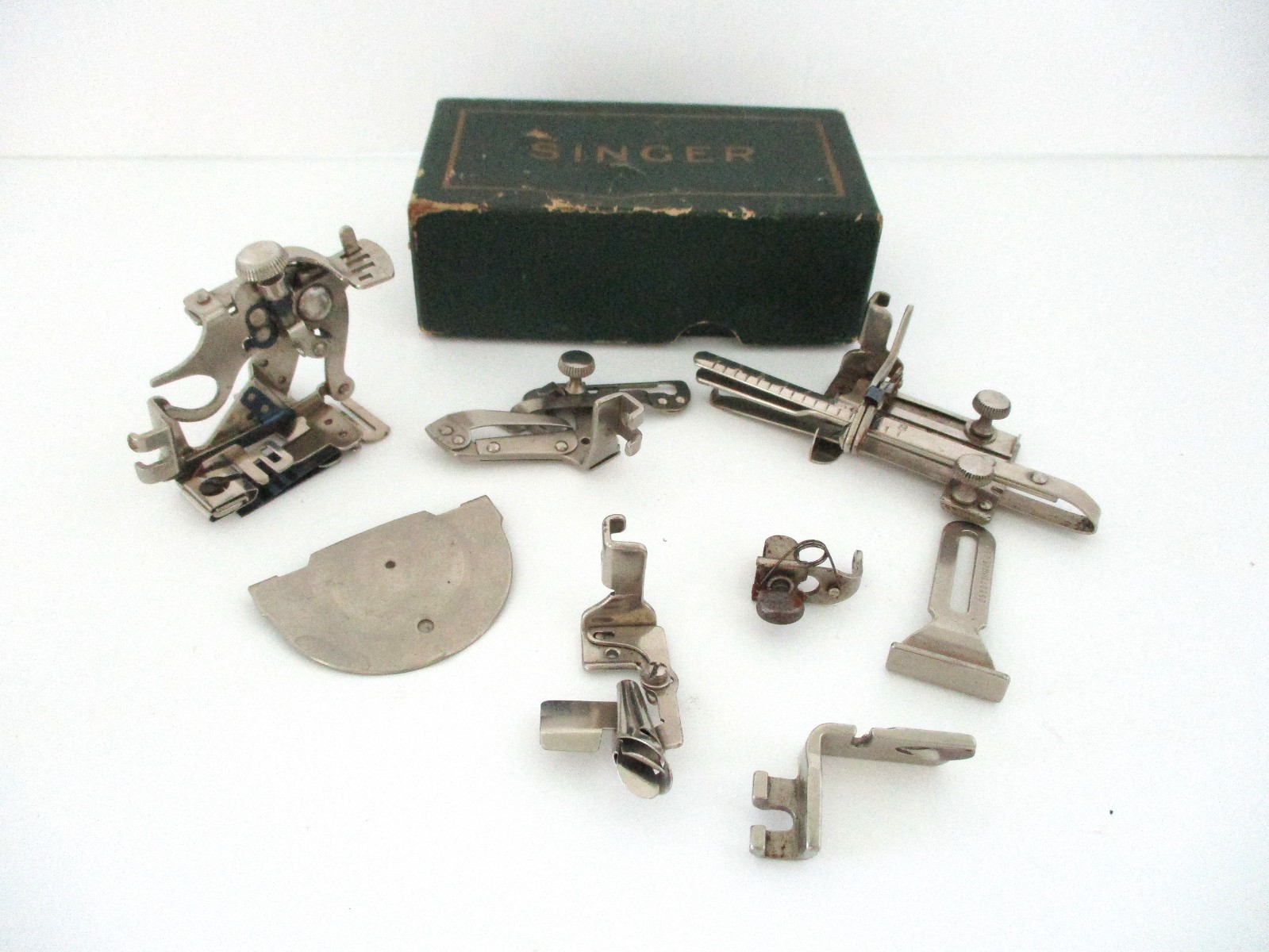 Antique, 9 pc., SINGER, SEWING ATTACHMENTS, in Box