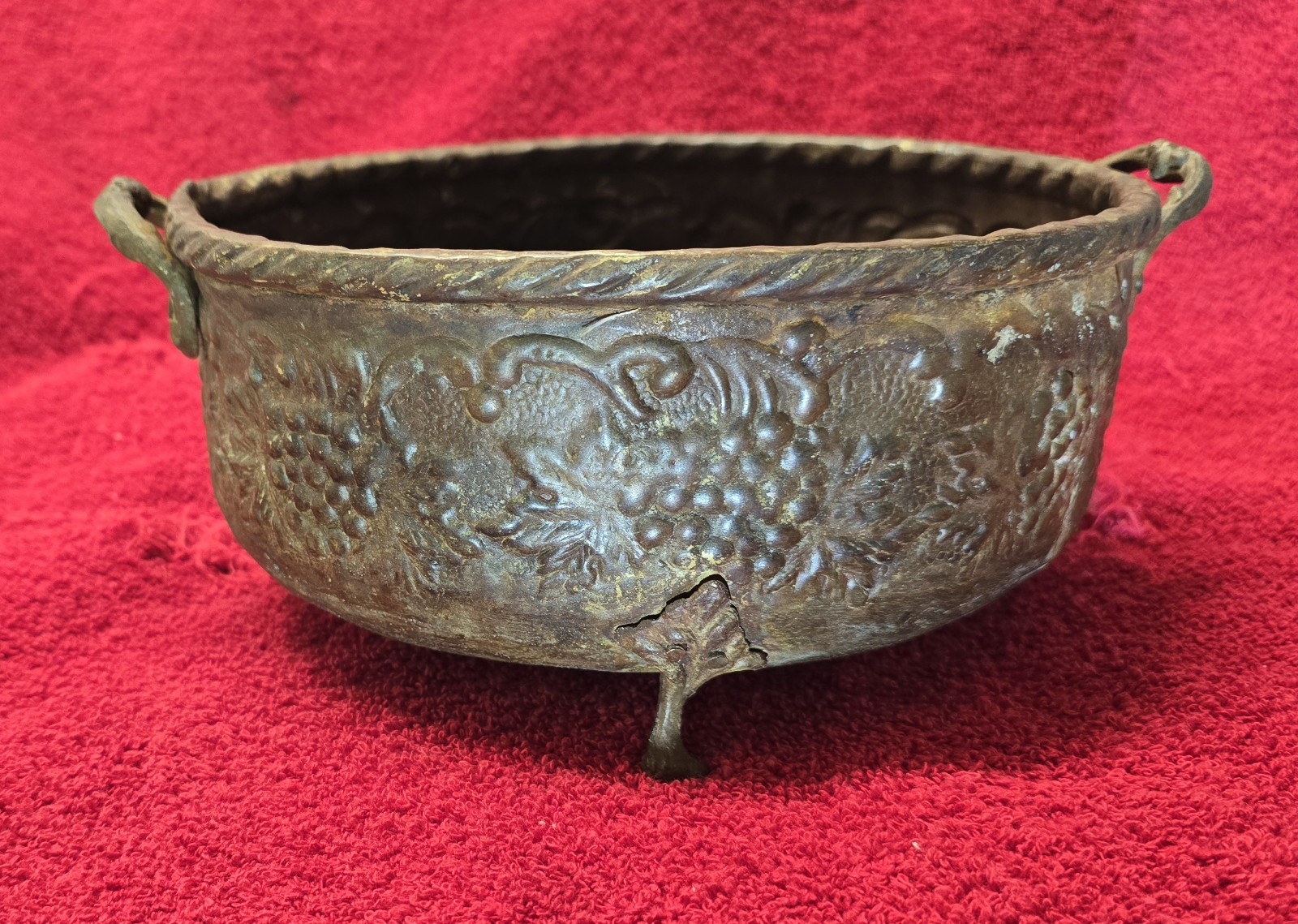 Antique Jardiniere Copper And Bronze hammered/footed 1800s planter Patina