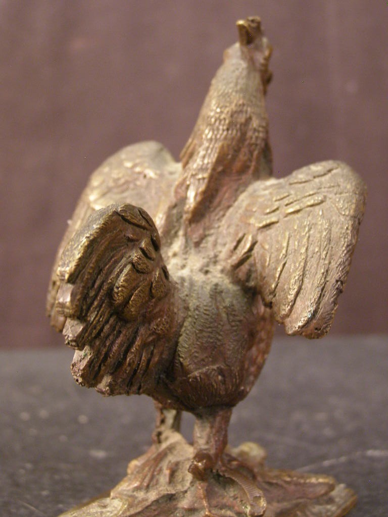 ~Antique SOLID Austrian Bronze Statue Sculpture Figure Chicken Rooster Figurine~