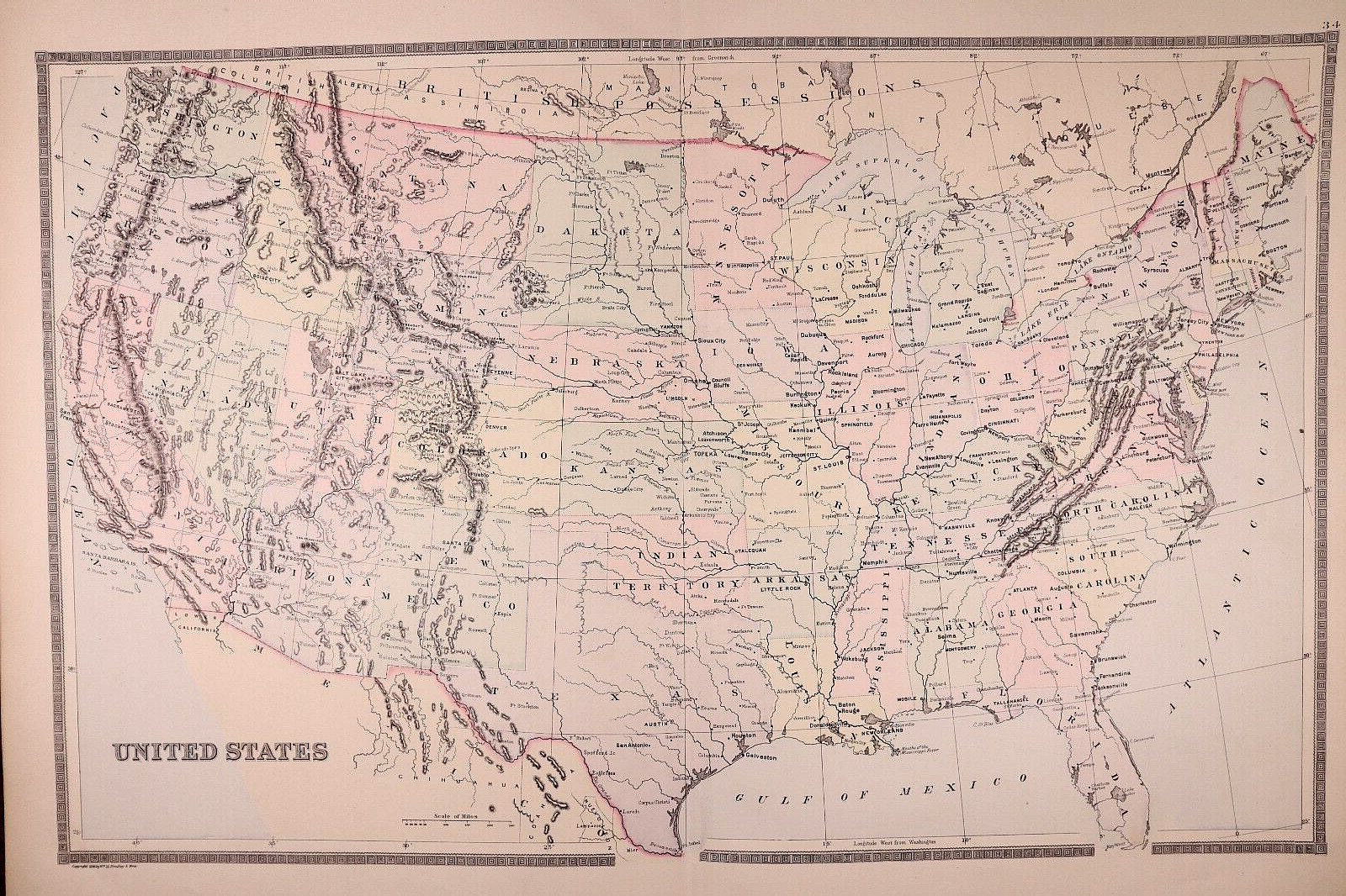 1886 Map of The UNITED STATES of AMERICA w/ WESTERN TERRITORIES~ (19×25)-#03