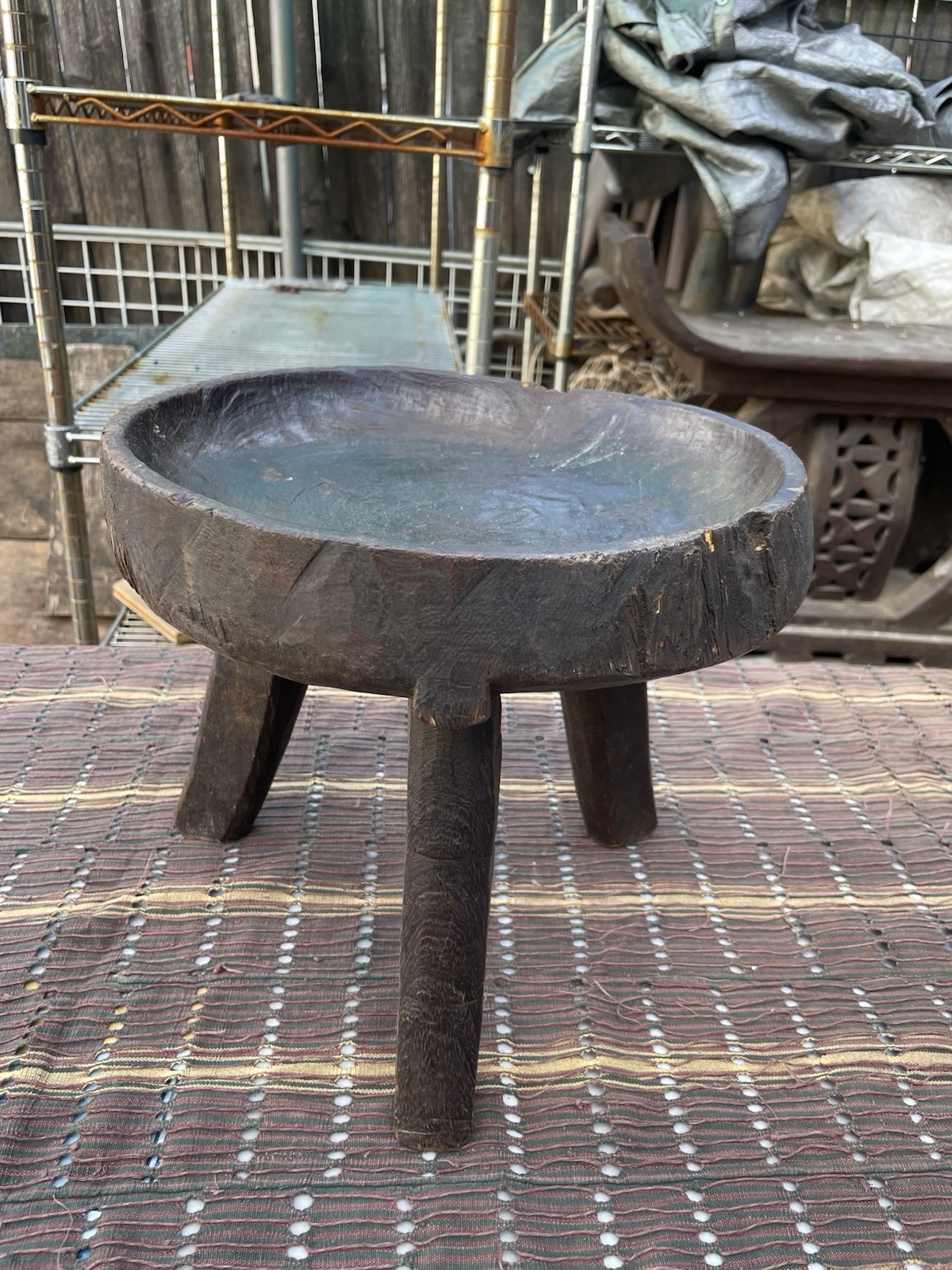 Tribal Ethiopian Oromo Wood Stool Hand Carved 3-Legged Side Table Decor 10×10 in
