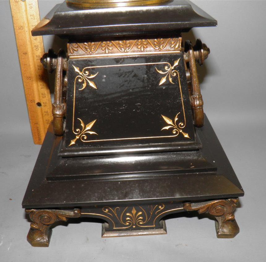 ANTIQUE FRENCH VICTORIAN AESTHETIC FIGURAL BRONZE BLACK MARBLE GARNITURES URNS