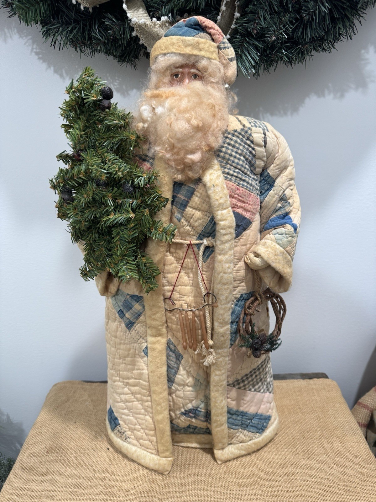 Primitive Handmade Quilt Father Christmas 1998