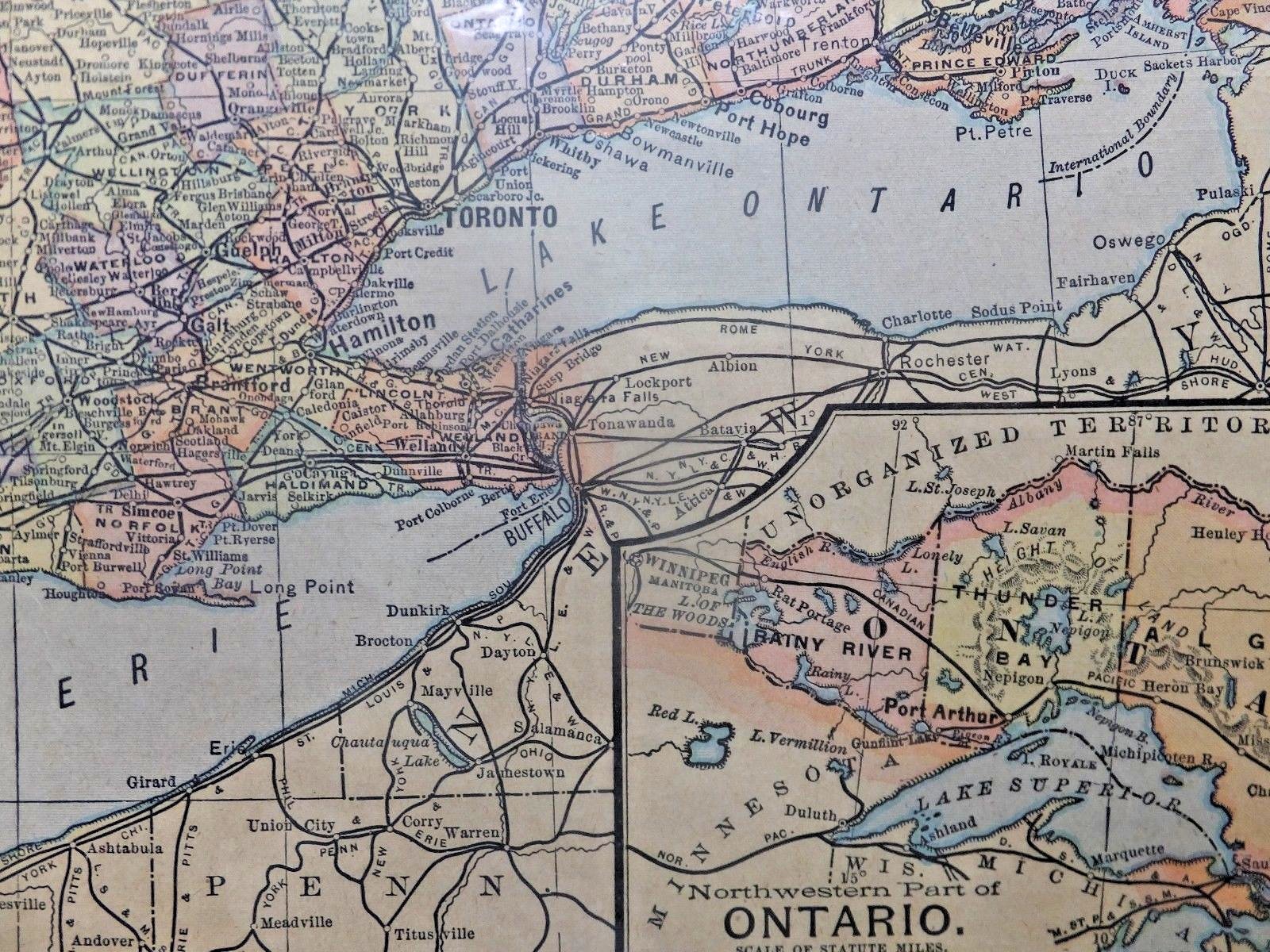 1897 Color Map of Ontario. 10 5/8 x 13 3/4 inches. Mathews-Northrup Company.