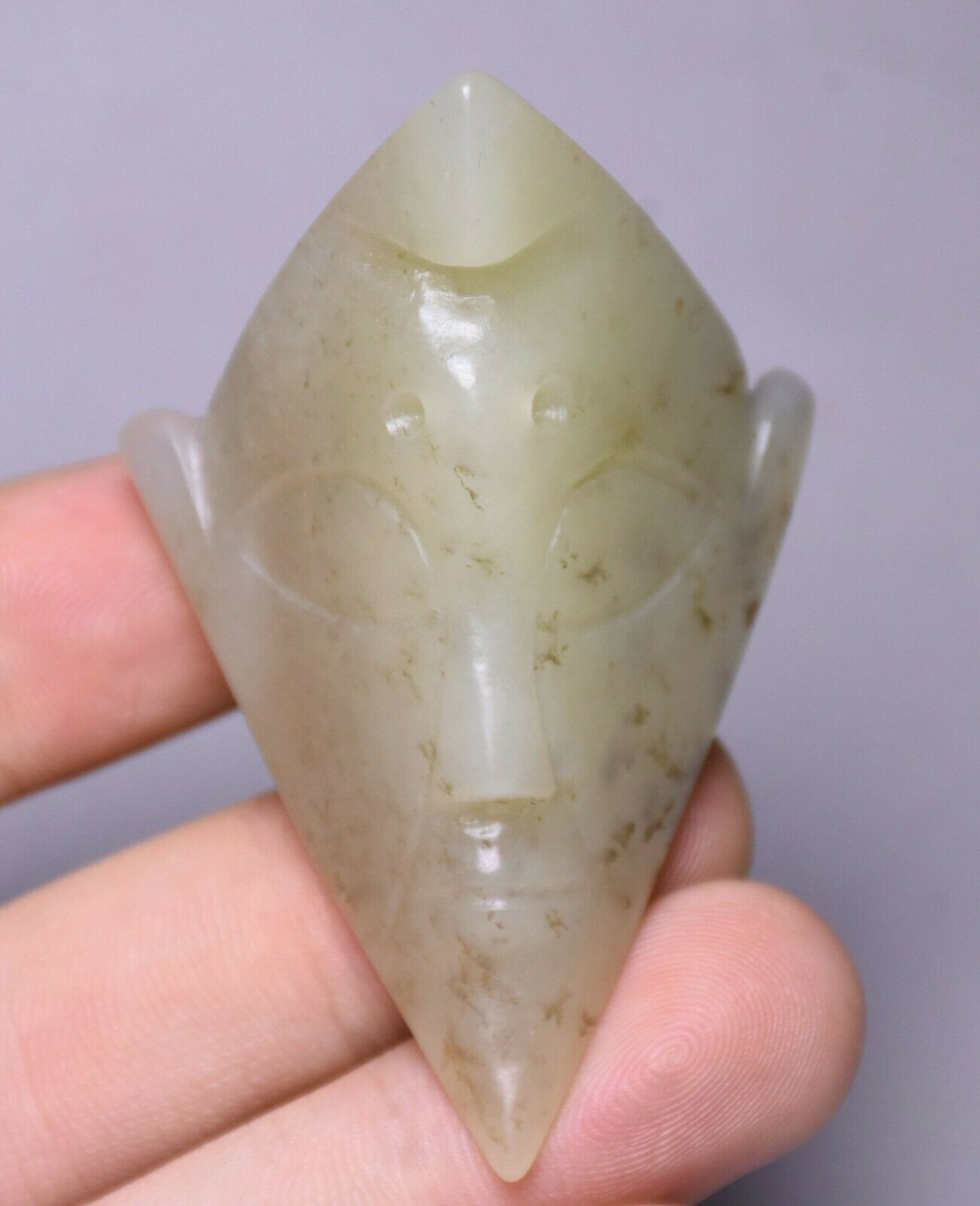 5.5cm Old China Natural Hetian Jade Carving Primitive People Amulet Pendant