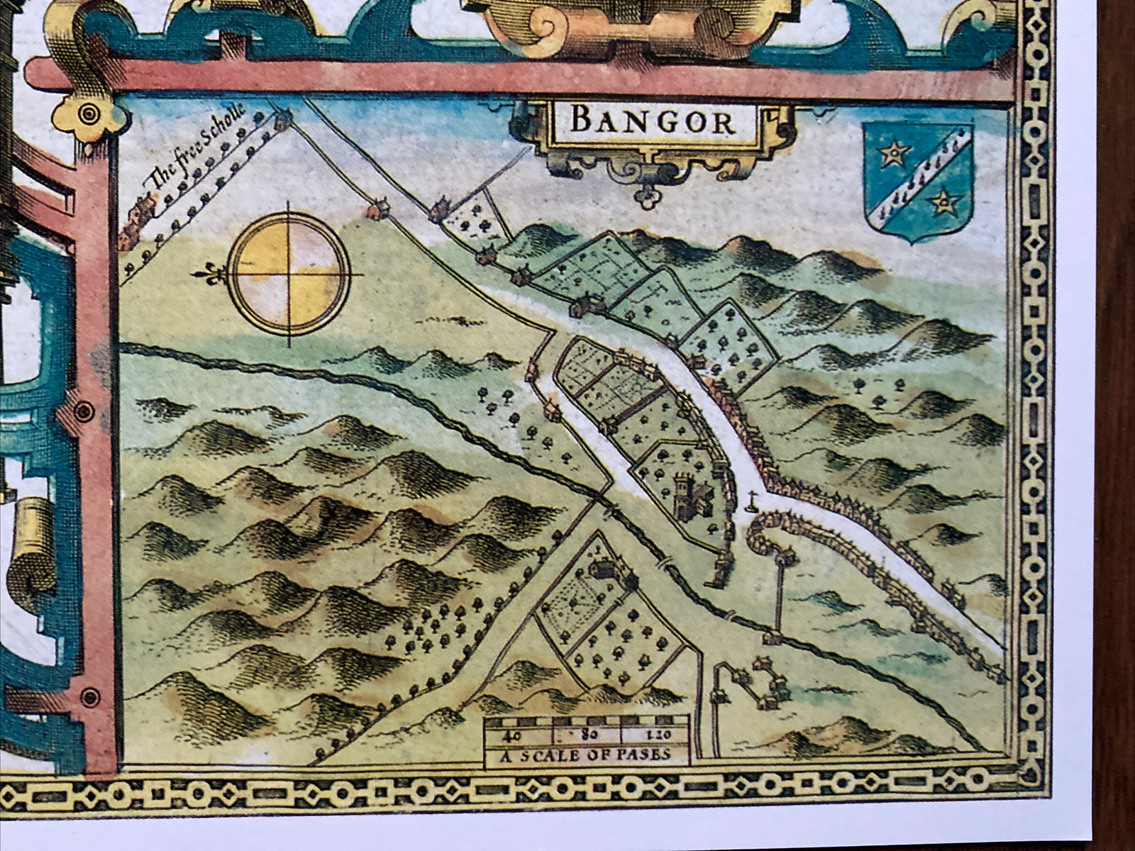 Old Tudor Poster map Caernarfonshire, Caernarfon, Wales 1600s Reprint Antique