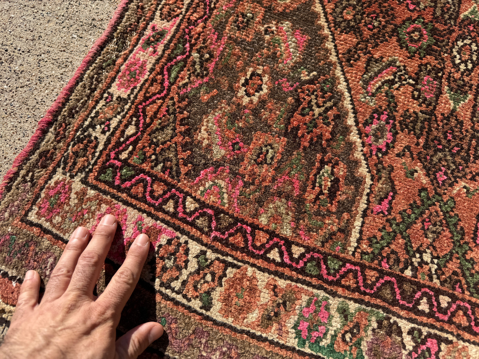 2×13 VINTAGE RUNNER RUG handmade rust pink green persimmon long ANTIQUE 3×13 ft