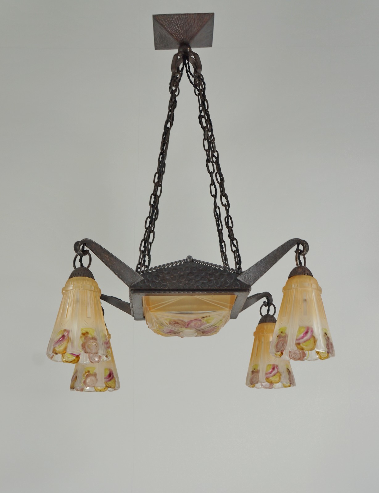 VASSEUR & EJG : FRENCH ART DECO CHANDELIER 1930 ….. wrought iron lamp j.robert