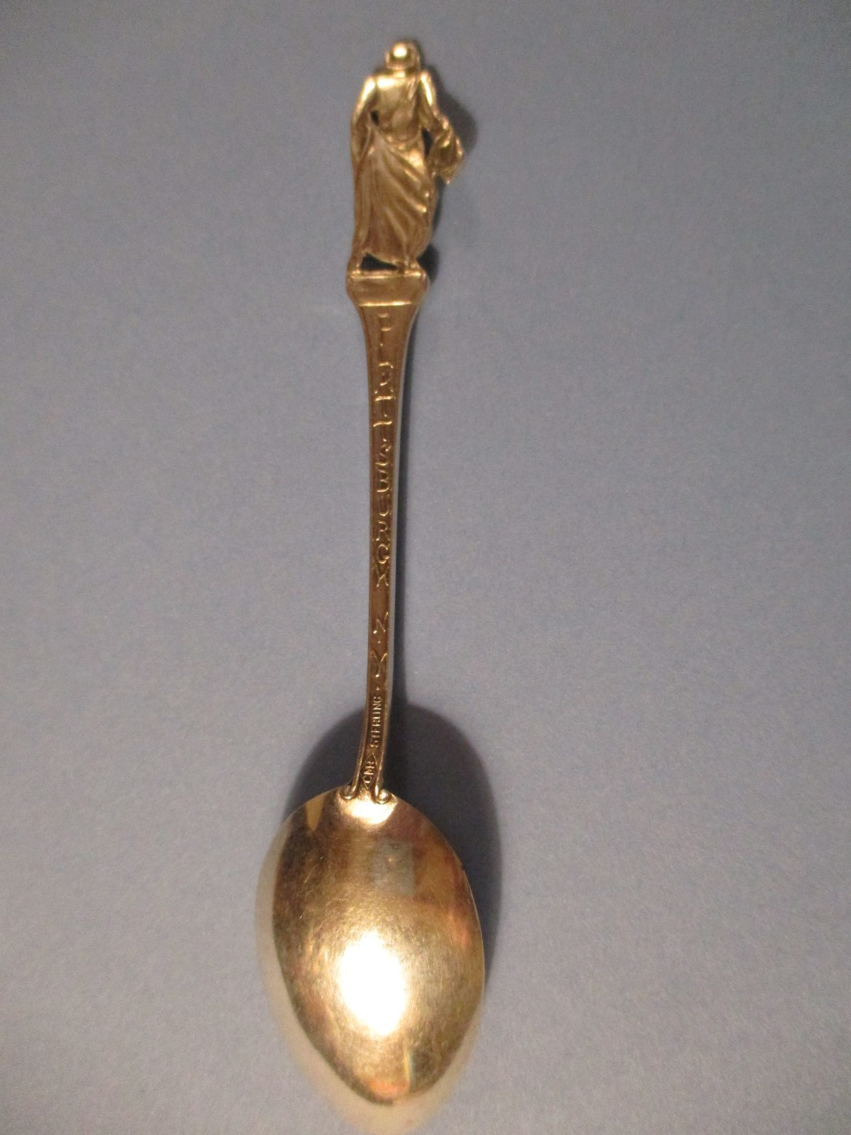 Souvenir spoon, CMS sterling, Champlain 1609, full figure Champlain on handle