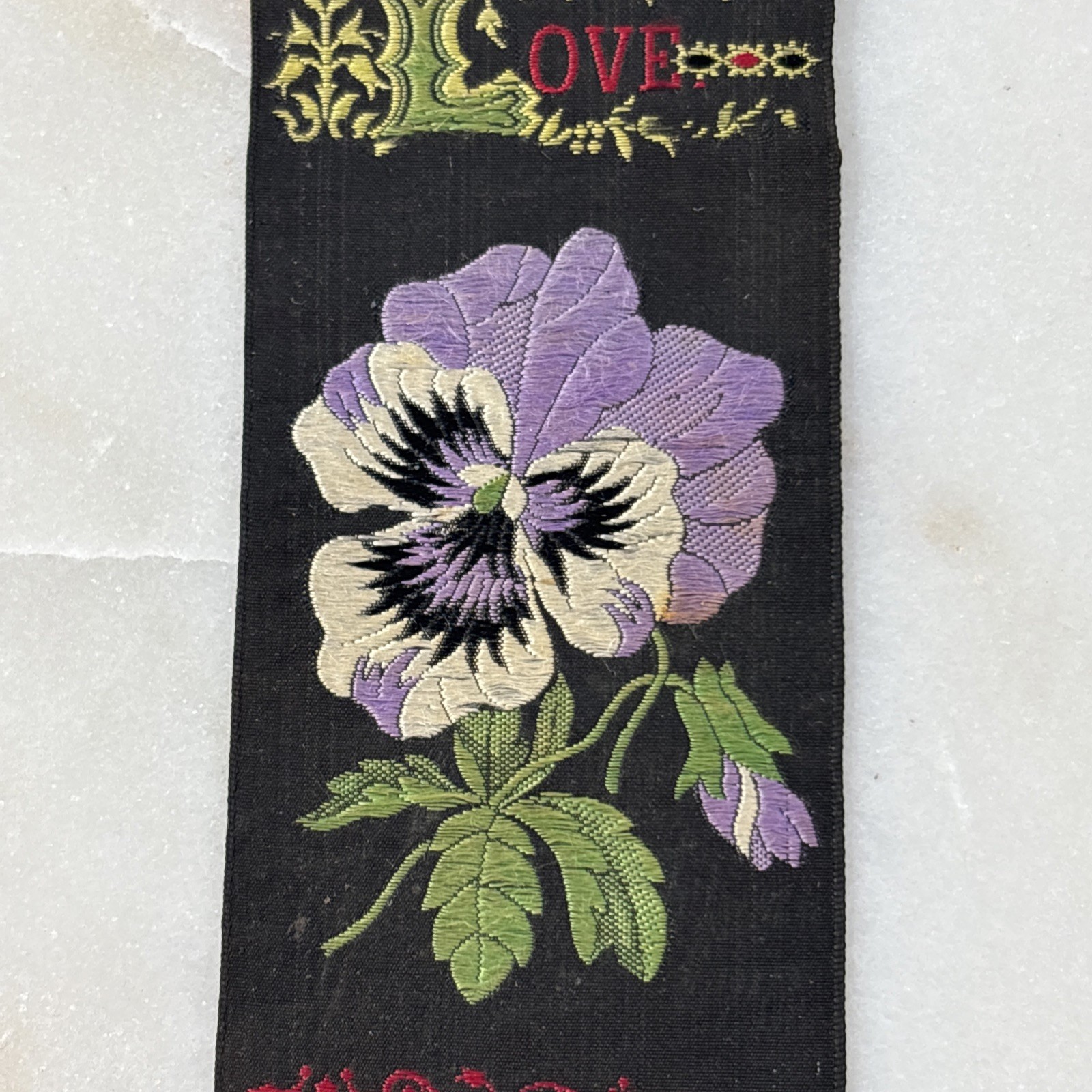 Antique T. Stevens Coventry Stevengraph Silk Bookmark Unchanging Love Moore 1862