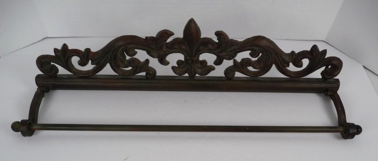 Cast Iron Fleur De Lis Towel Bar Wall Rack Rustic French Country Deco