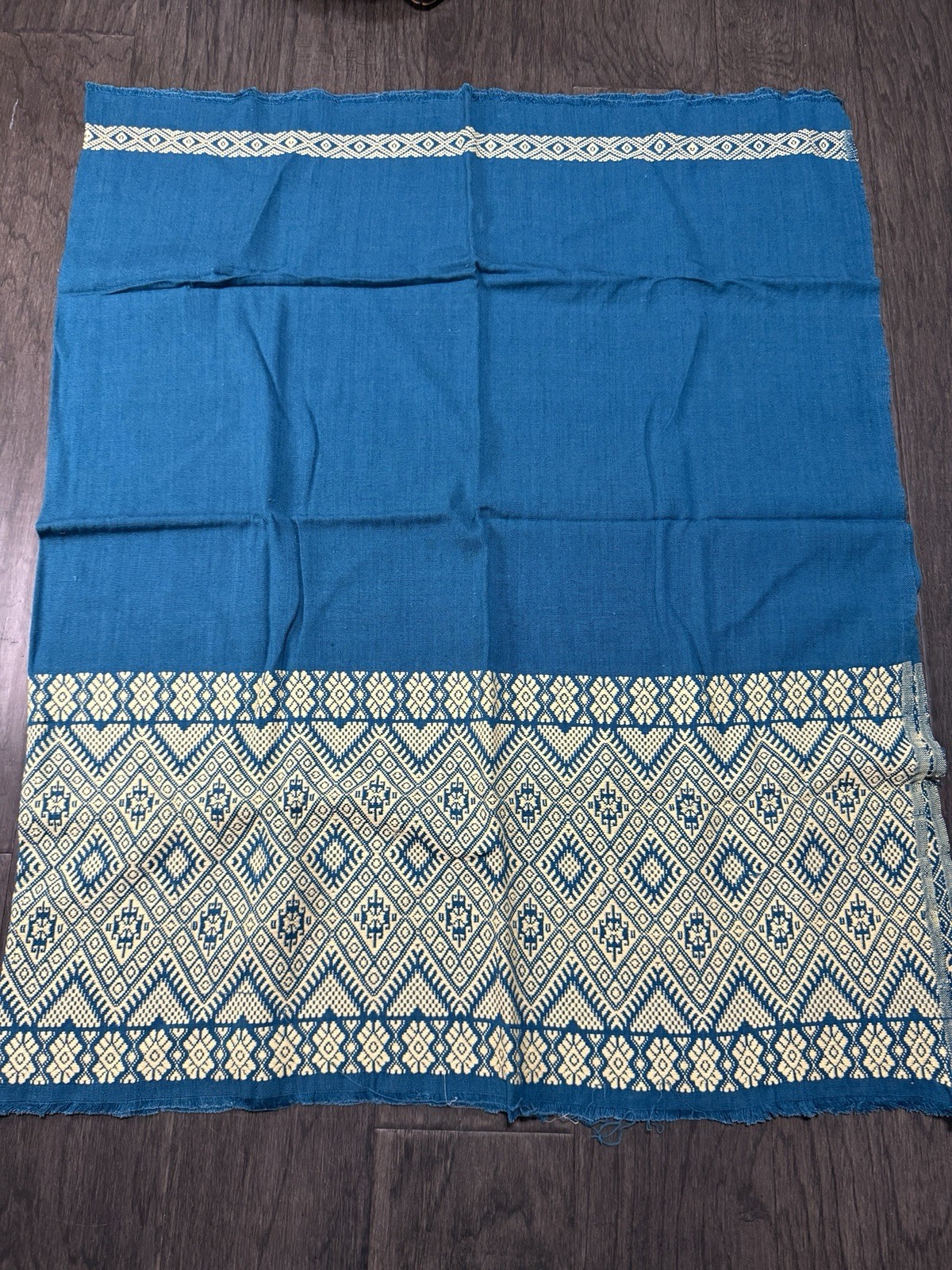 Vintage Textile Fabric Blue Turqoiuse Cotton Linen Vintage Handwoven Rare Thick
