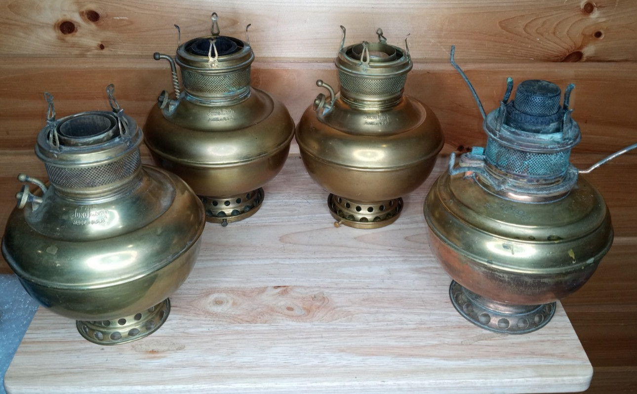 Antique Juno Center Draft Oil Lamp Font Hanging Lamp Parts Lot of 4 Brass