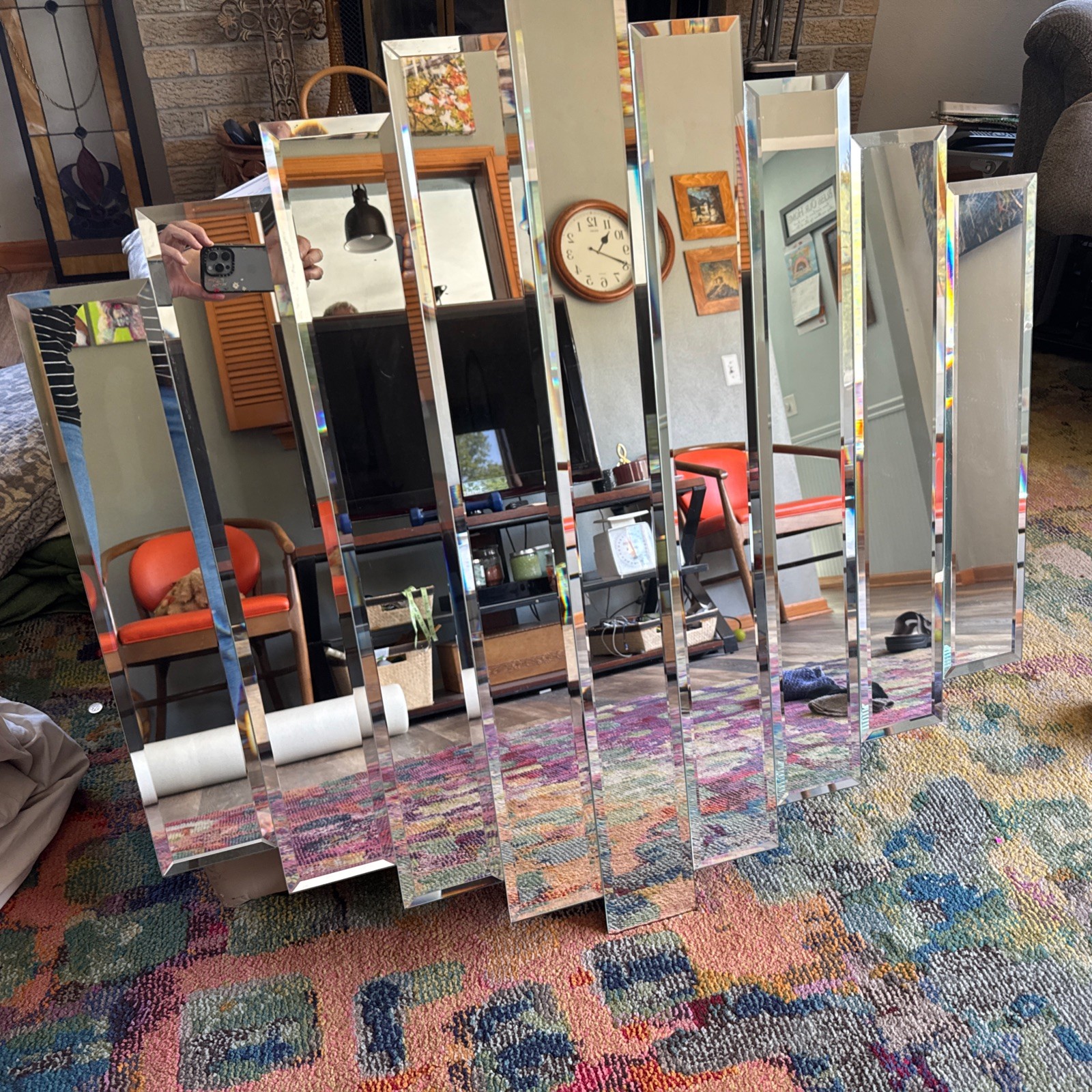 1980’s Nine Panel Graduated Pane Beveled Mirror
