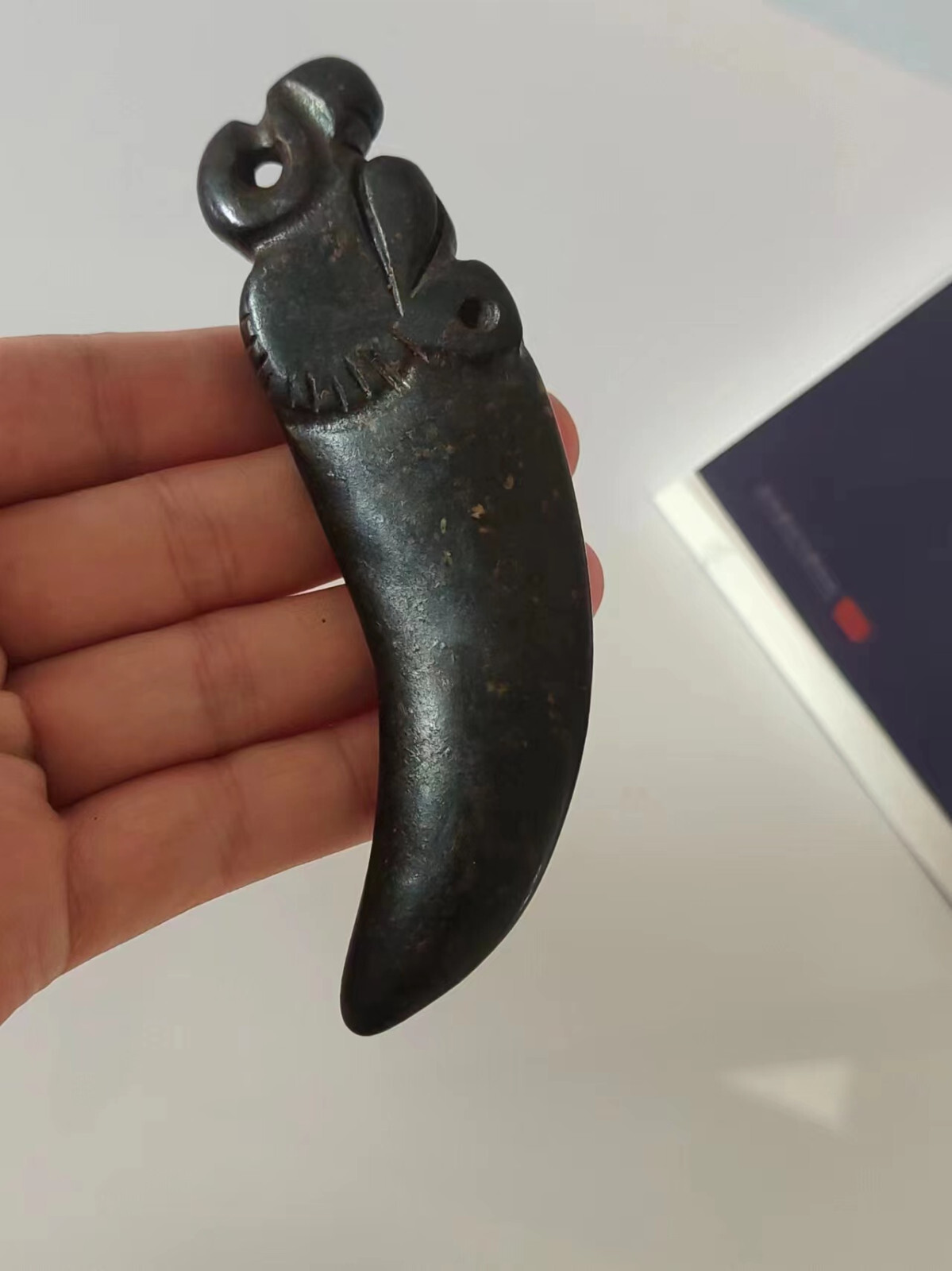 Ancient China Hongshan Culture Hand carved amulet Tiger tooth Meteorite Pendant