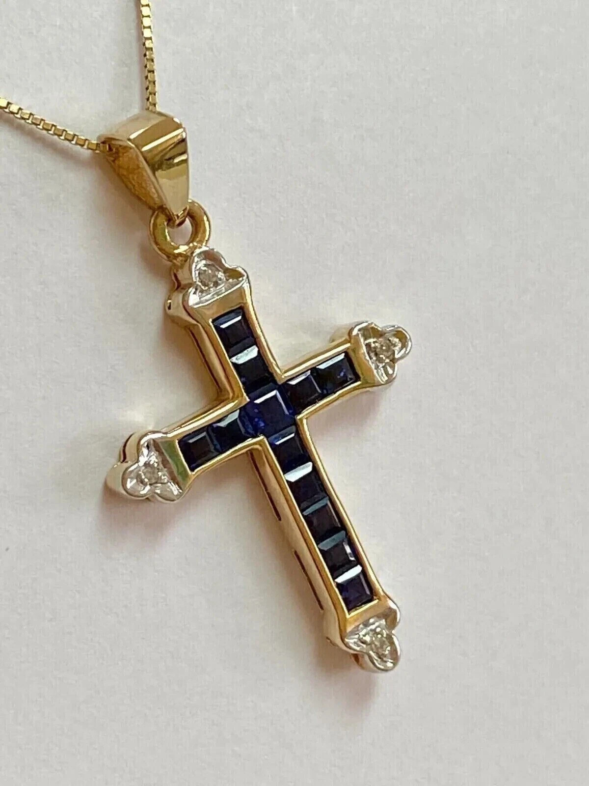 3Ct Princess Cut Lab Created Blue Sapphire Cross Pendant 14K Yellow Gold Plated