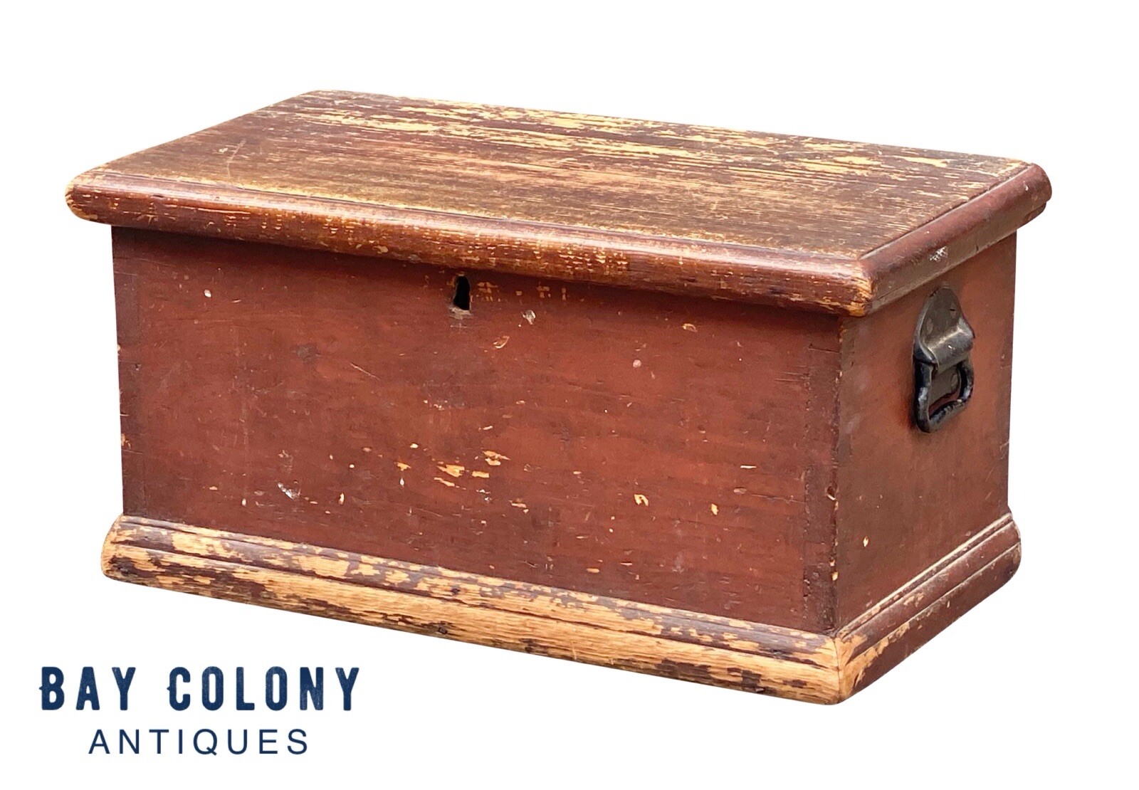 ANTIQUE QUEEN ANNE RED WASH DOCUMENT BOX / STAGECOACH TRUNK