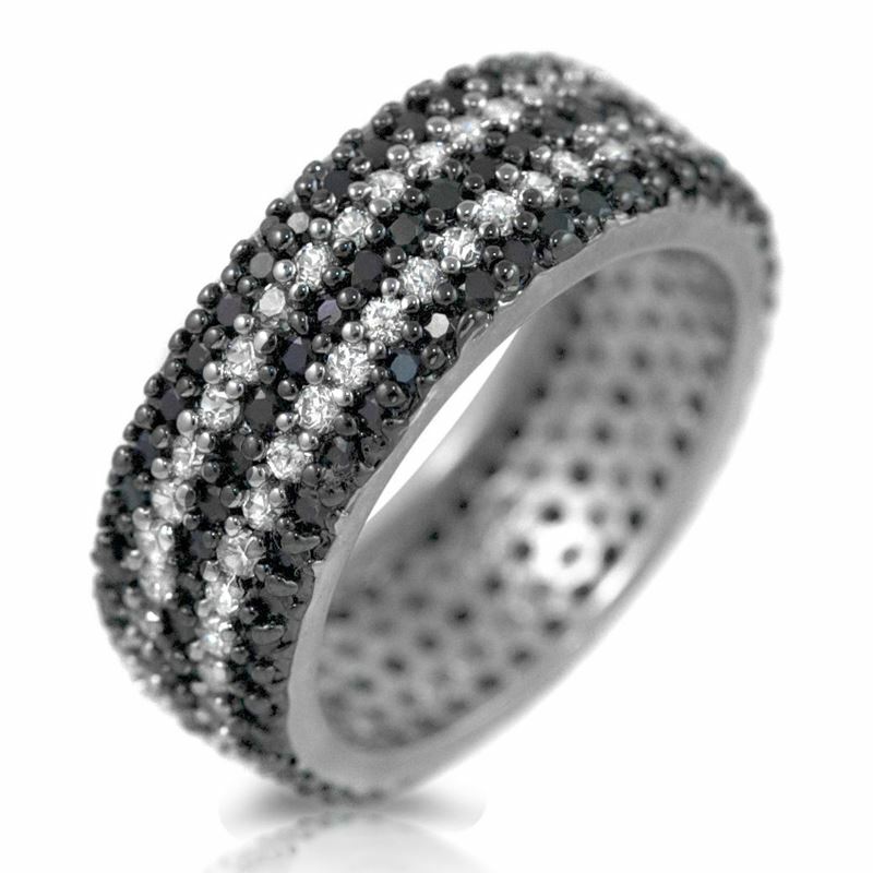 6 Black White Cz 925 Sterling Silver Wide Eternity Band Big Anniversary Ring