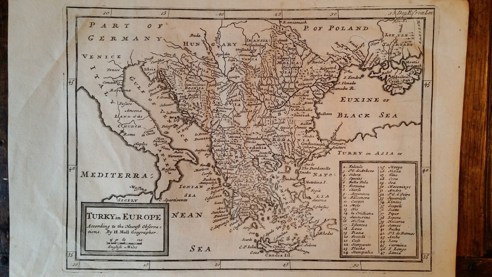 1732 ORIGINAL ANTIQUE COPPERPLATE MAP – TURKY IN EUROPE TURKEY – HERMAN MOLL