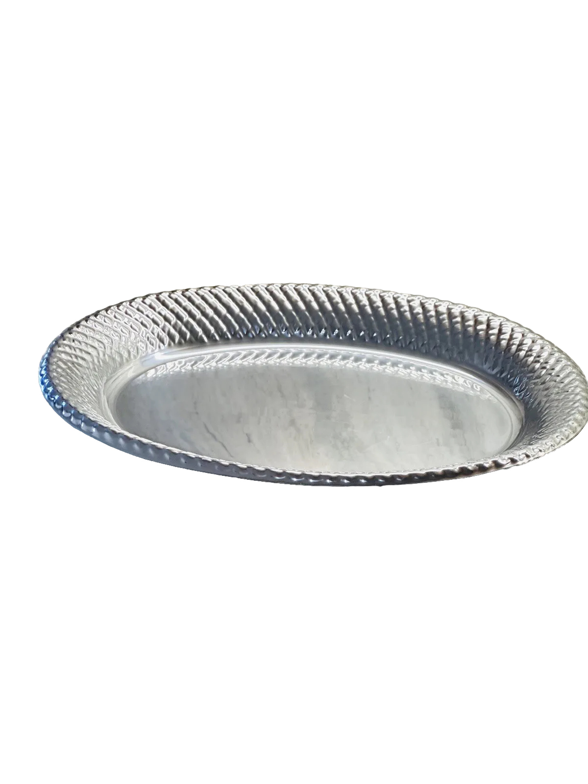Silver Color Ribbed Plastic Oval Serving Tray / Plate 18 Inches X 14 Inches