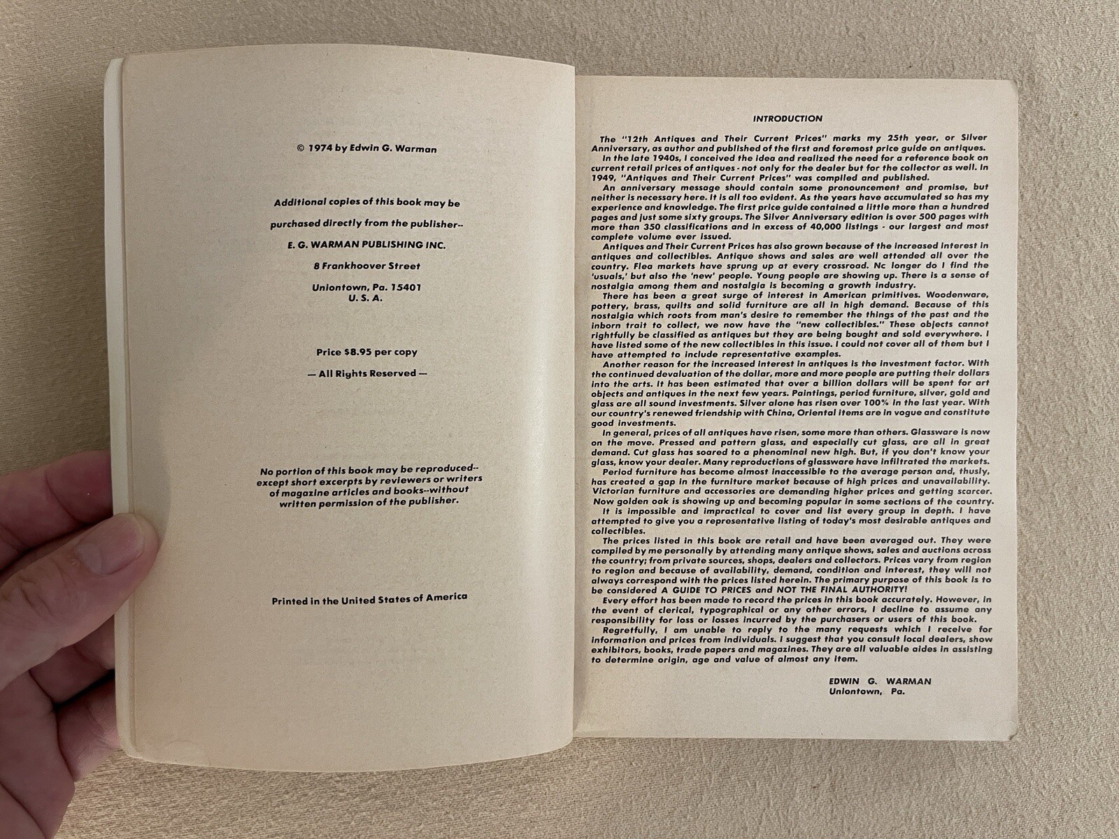 Twelfth Antiques And Their Current Prices Guide Book – Edwin G. Warman – B70