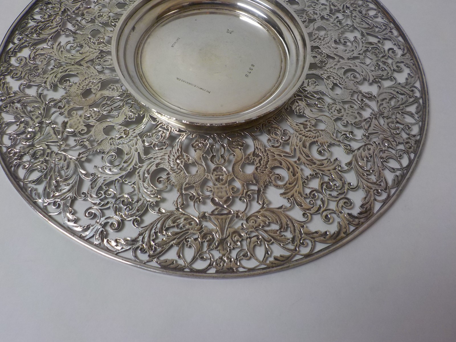 Roger Williams Sterling Silver Reticulated 11″ Cake, Dessert Plate, 525 grams