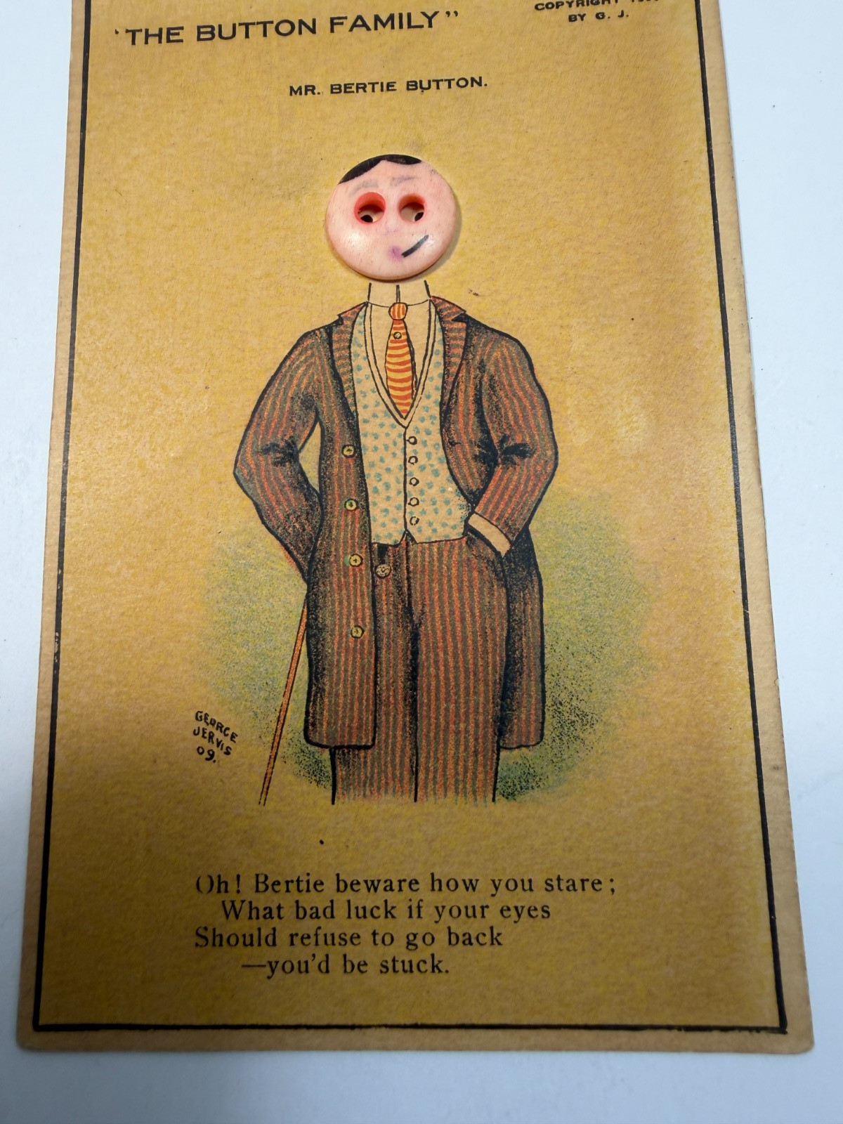 Postcard Button Face Button Family ~Mr. Bertie Button ~ George Jervis