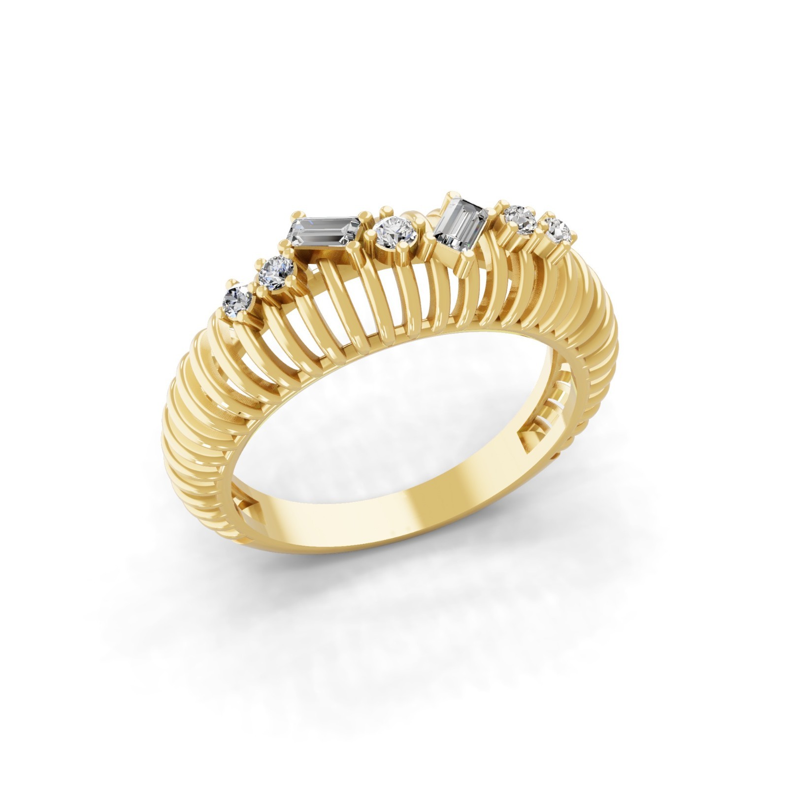 0.23 Ct Round Baguette Lab Diamond 9K Yellow Gold Band Ring Jewelry love for her