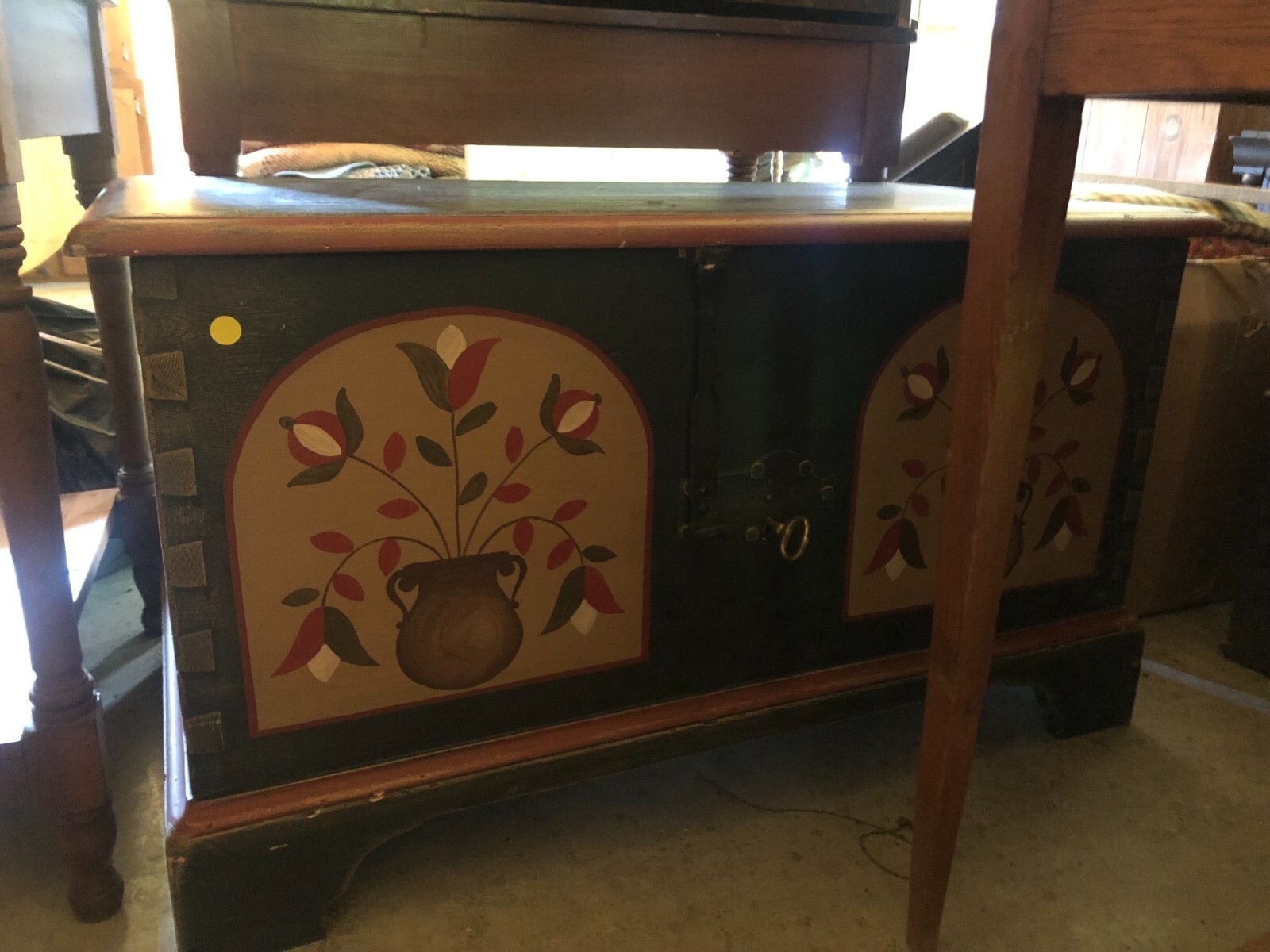 One of a Kind Handpainted Antique Trunk- 38 in length x 21 in wide x 21.5 in hi