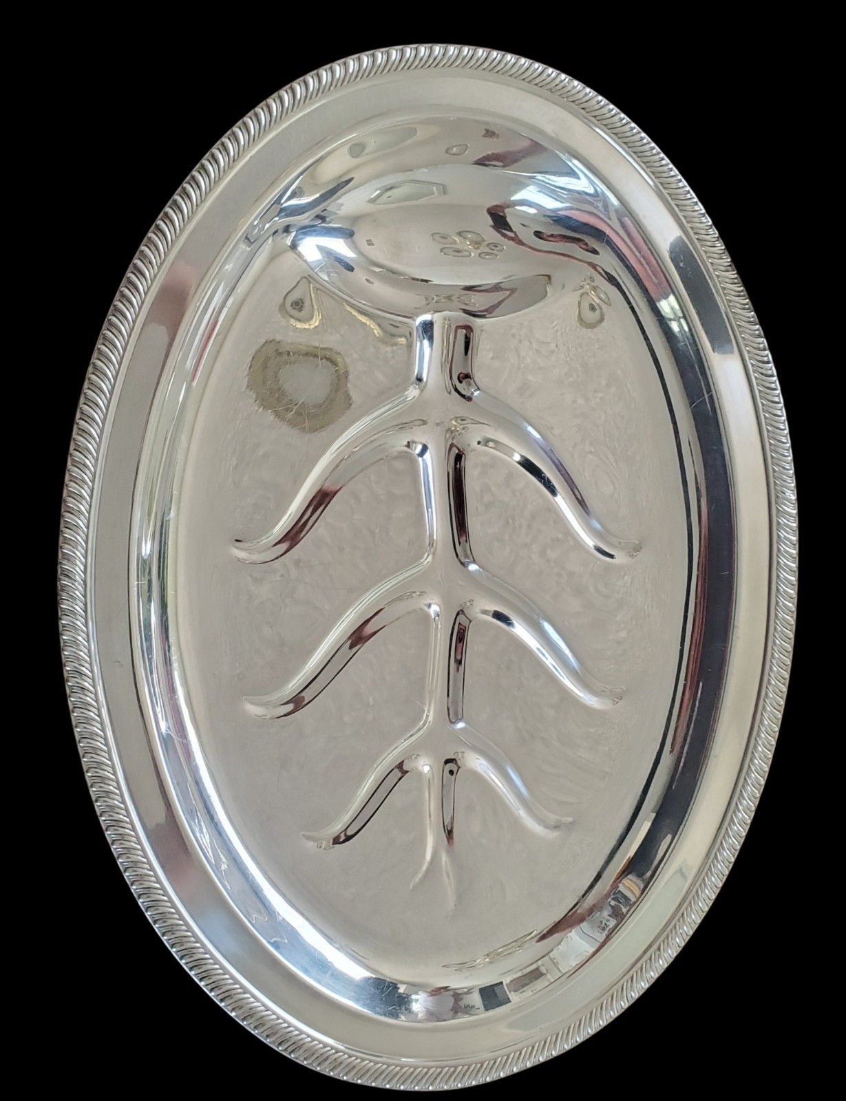Sterling Silver Meat Serving Platter By Fisher Sterling 1526 “Kent” 875 Grams
