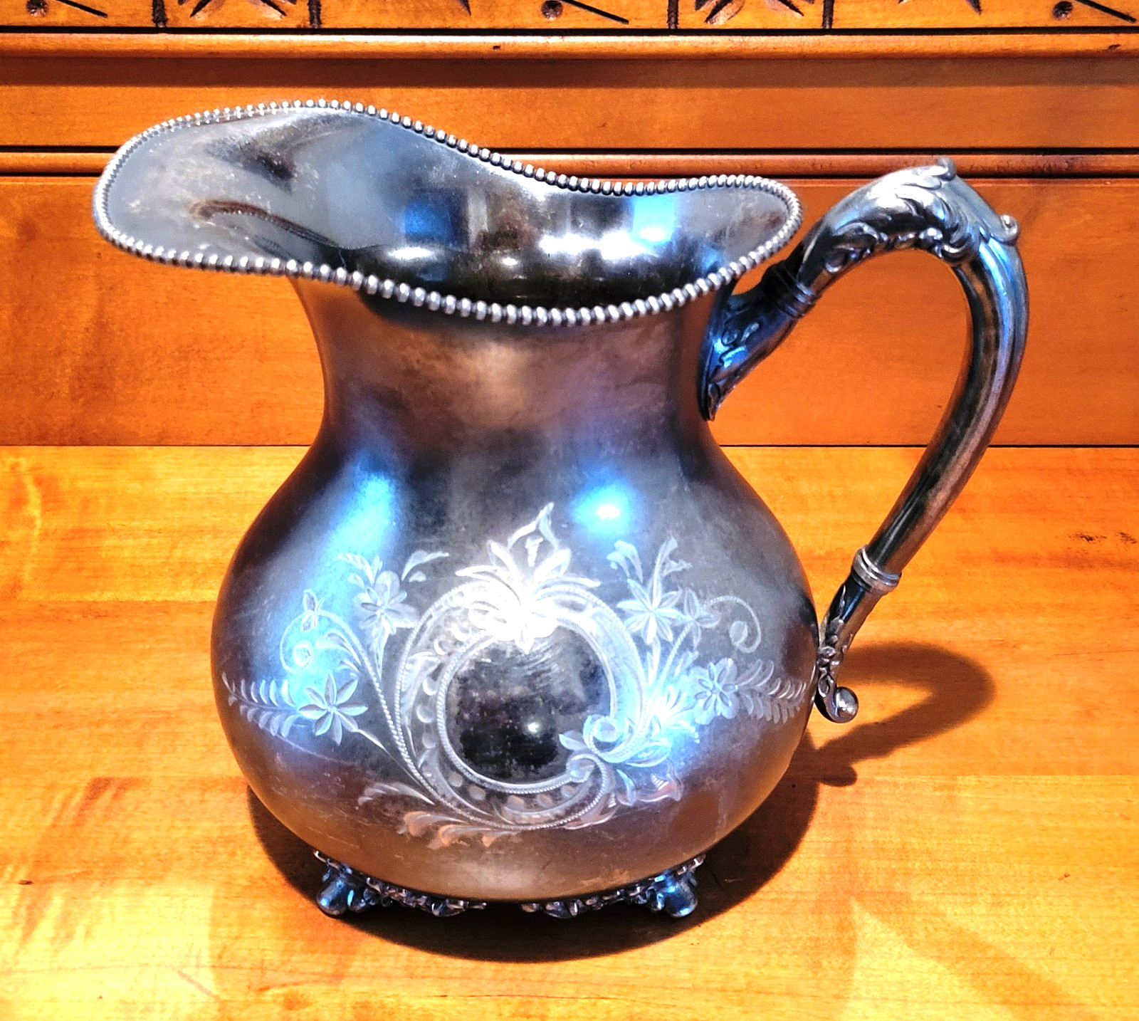 (2) Antique Knickerbocker Jug Pitcher, James Tufts Boston Dish, Silver Plate