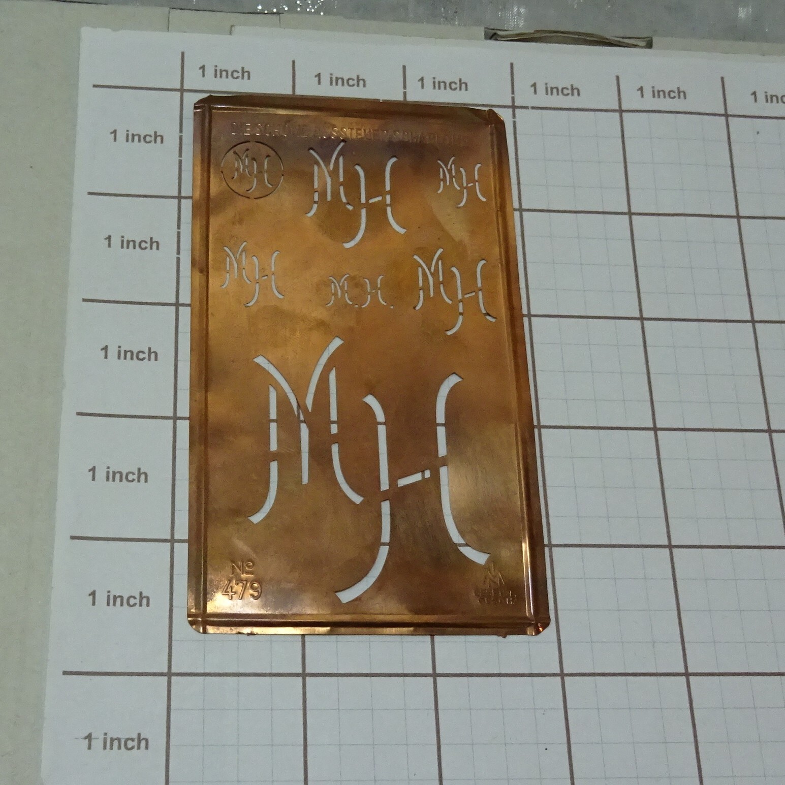 MH M H HM monogram initials letters copper stencil antique family tree name sign