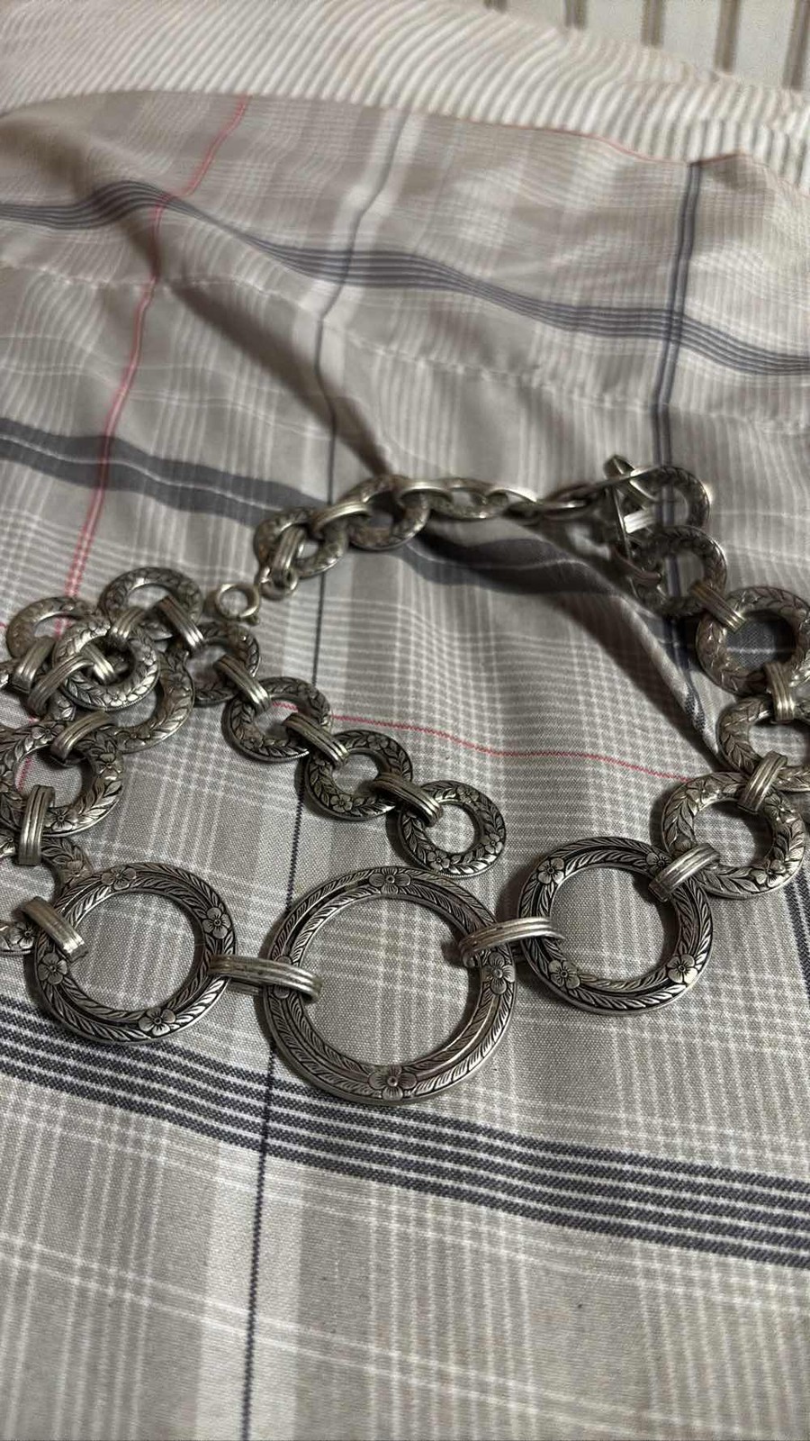 Vintage Edwardian Art Deco Style Silver Tone Ornate Link Statement Necklace