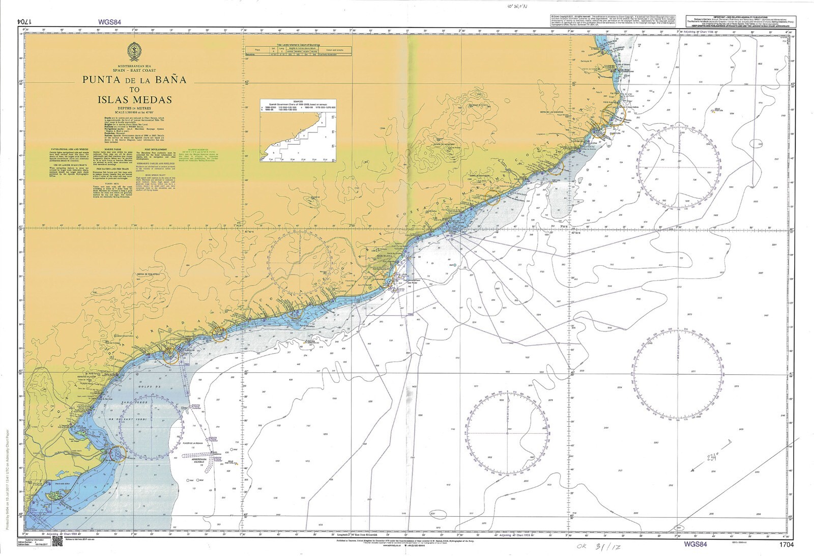 Admiralty 1704 Spain East Coast Punta De La Bana To Islas Medas Chart Map Marine