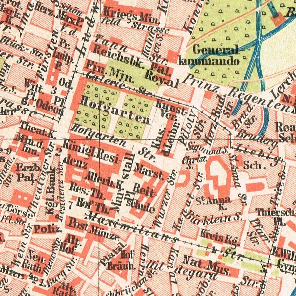 MUNICH dated 1897 München Original map Antique city plan Germany Deutschland