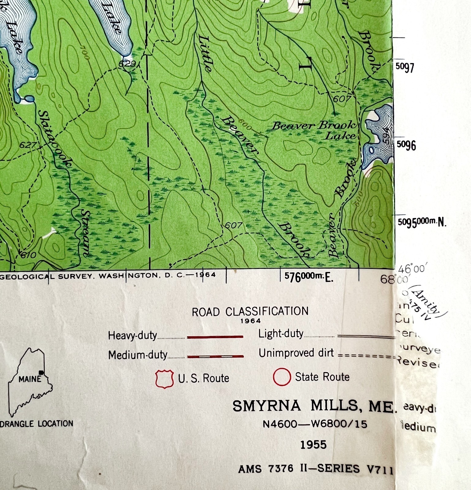 Map Smyrna Mills Maine 1955 Topographic Geo Survey 1:62500 Antique 21×17″ TOPO1
